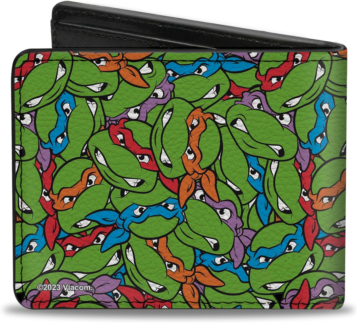 Buckle-Down Nickelodeon Wallet, Bifold, Teenage Mutant Ninja Turtles Faces Stacked Green Multi Color, Vegan Leather