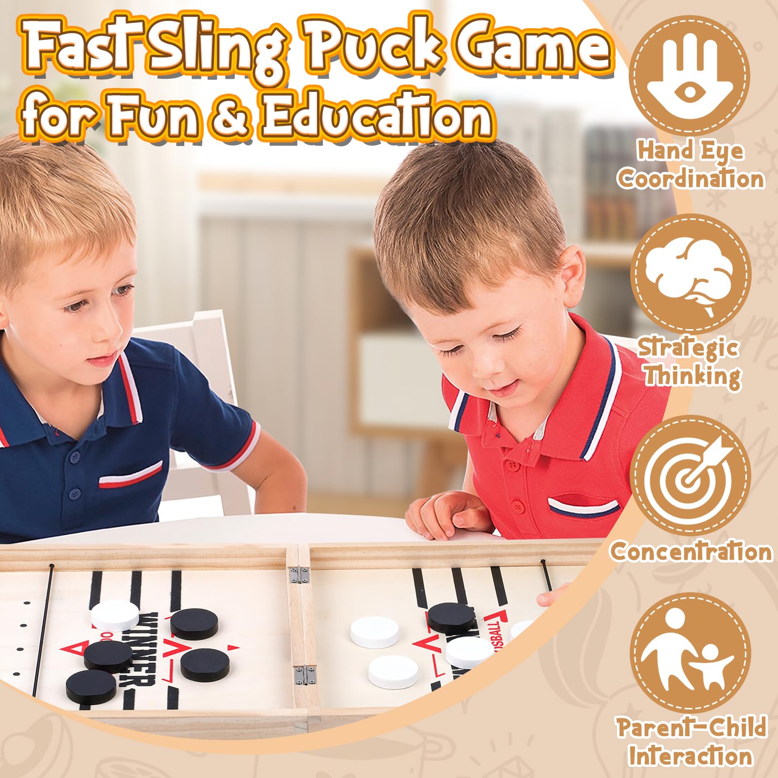 Fast Sling Puck Game - Foosball Winner Board Game, 2 in 1 Sling Puck Spiel Klappbar Hockey Brettspiel 2 Personen Tischfussball Gewinnerspiel Portable Tischhockey Kinder Interaktion Match-Spiel,58x29cm