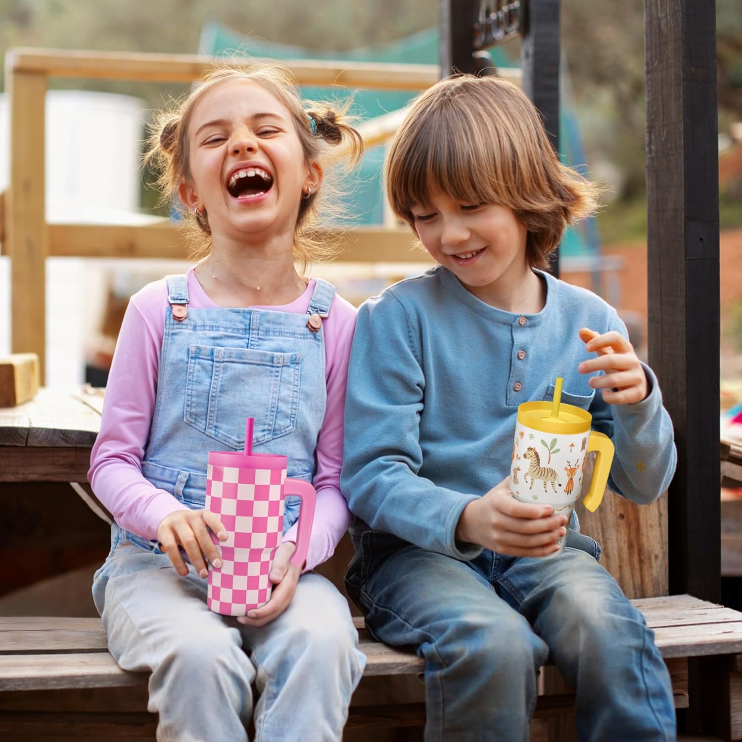 Checkered Tumbler 20oz with Handle and Silicone Straw Lid for Kid, Reusable Stainless Steel Water Bottle, Spill Proof and Leak Resistant, Gift for Kids Girls - Image 6