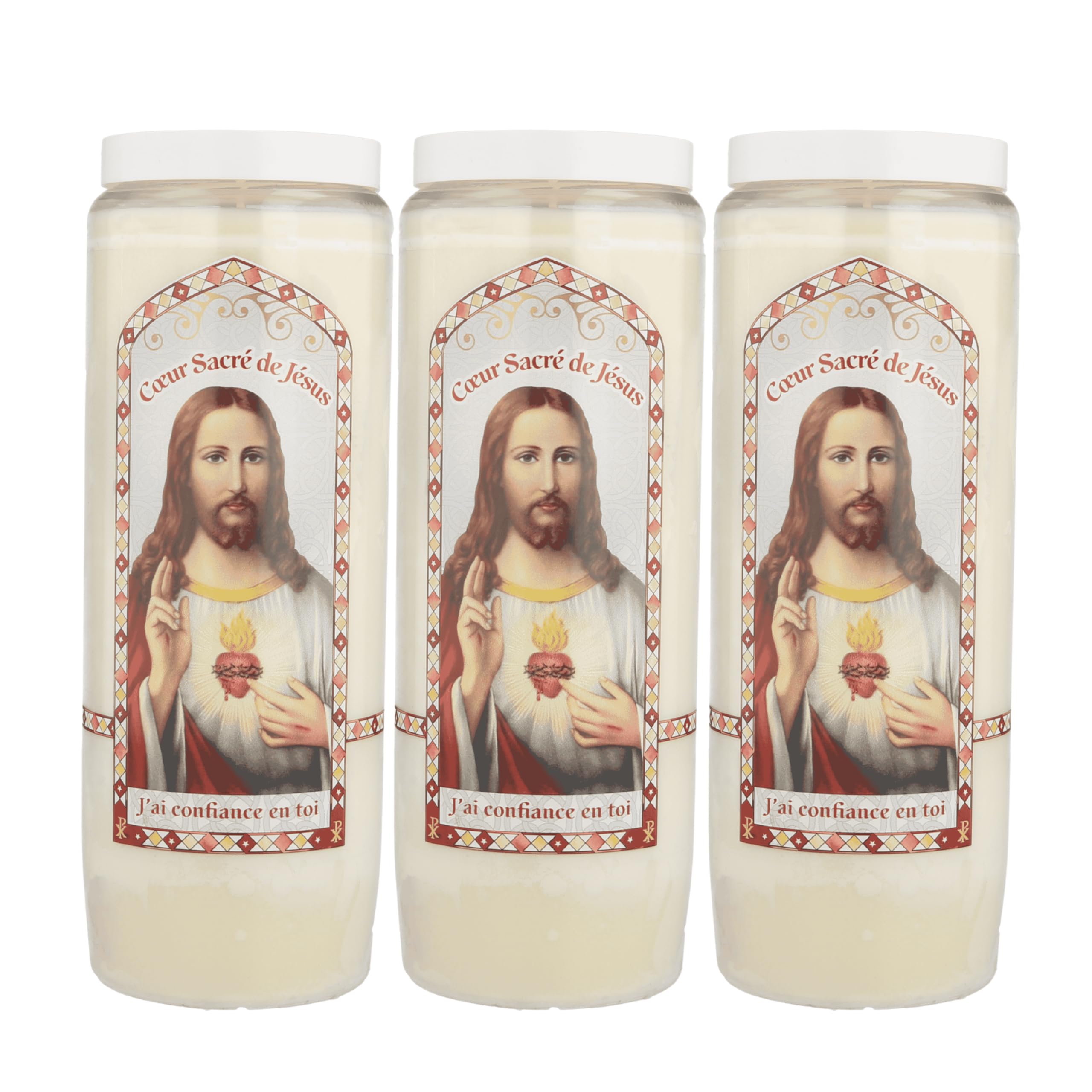 Palais Du Rosaire Red Set Of 3 Novena Sac Heart Of Jesus Candles 17.5 Cm – Novena Candle – Christian Cult In Vegetable Wax