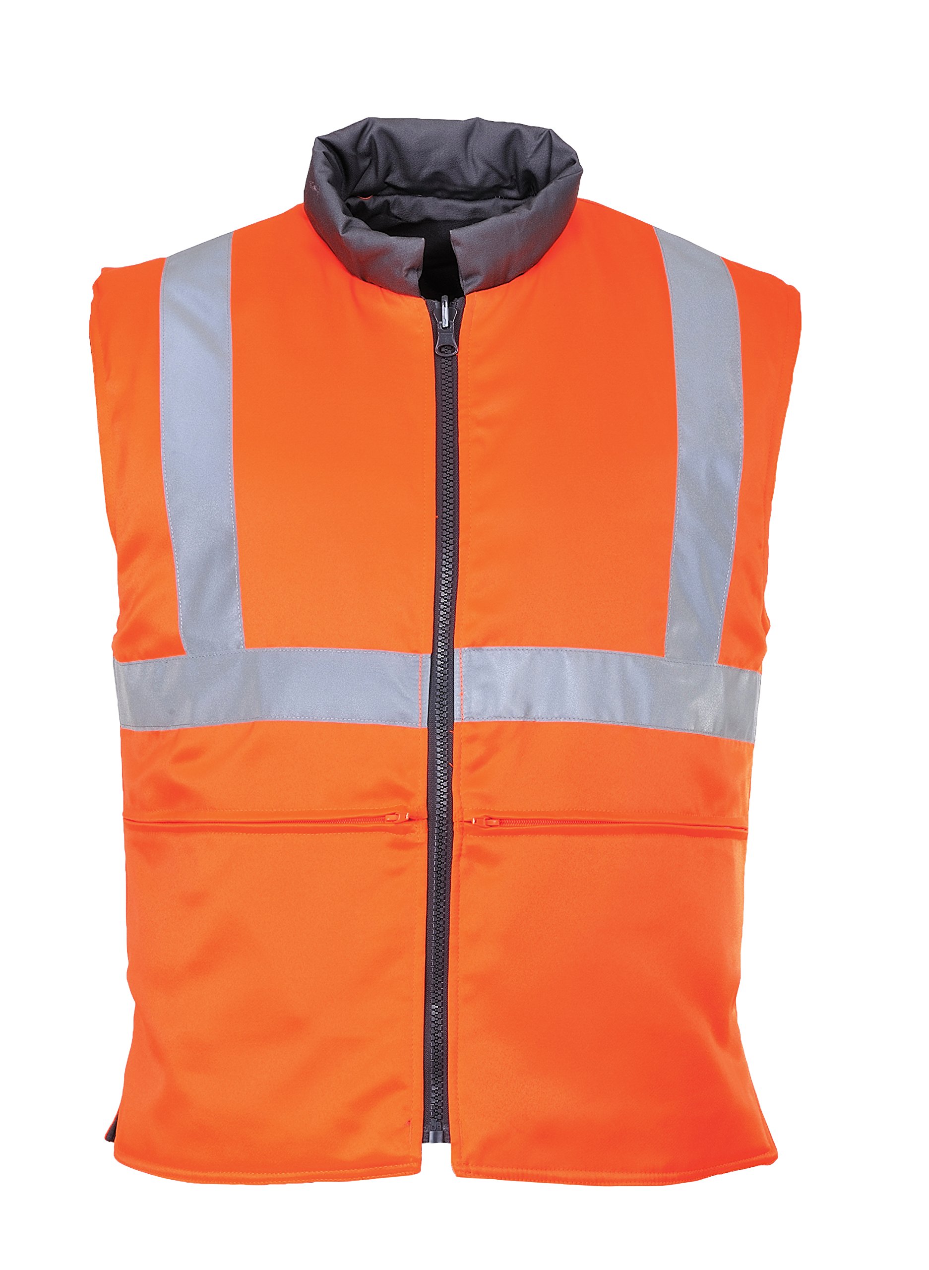 Portwest RT44 Schutzausrüstung Polyester Hochwertige Oberfläche Baumwolle | Orange, M, UPF 40+, EN ISO 20471 Klasse 2, Wendbar Reflektierend Bahn, Reißverschluss, Schmutzabweisend