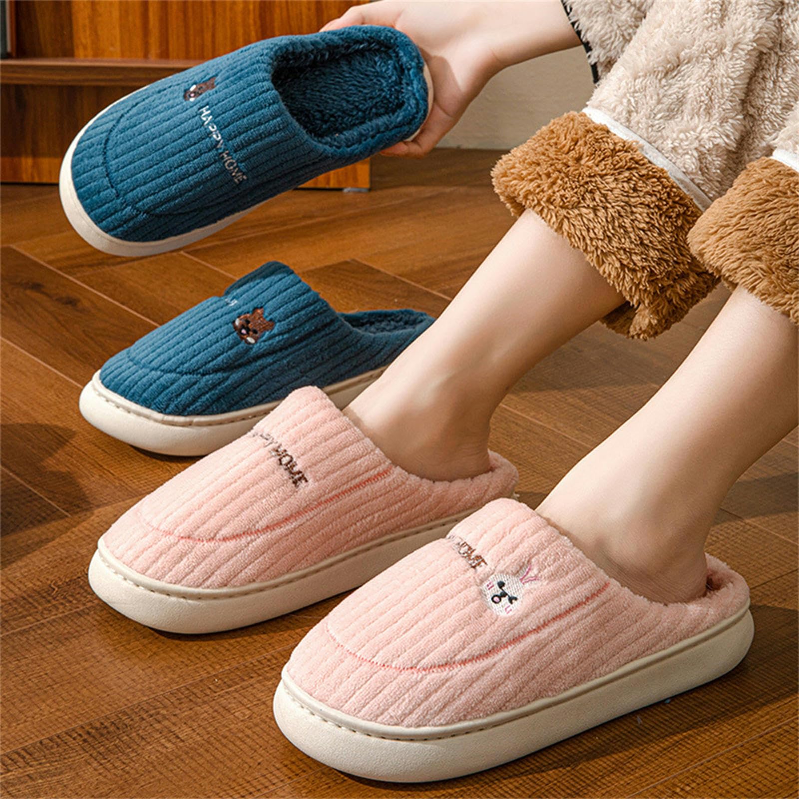Ciabatte Donna Invernali Pantofole Invernali Donna E Uomo - Morbide, Antiscivolo, Peluche, Ideali per Casa E Interno-green-36-37