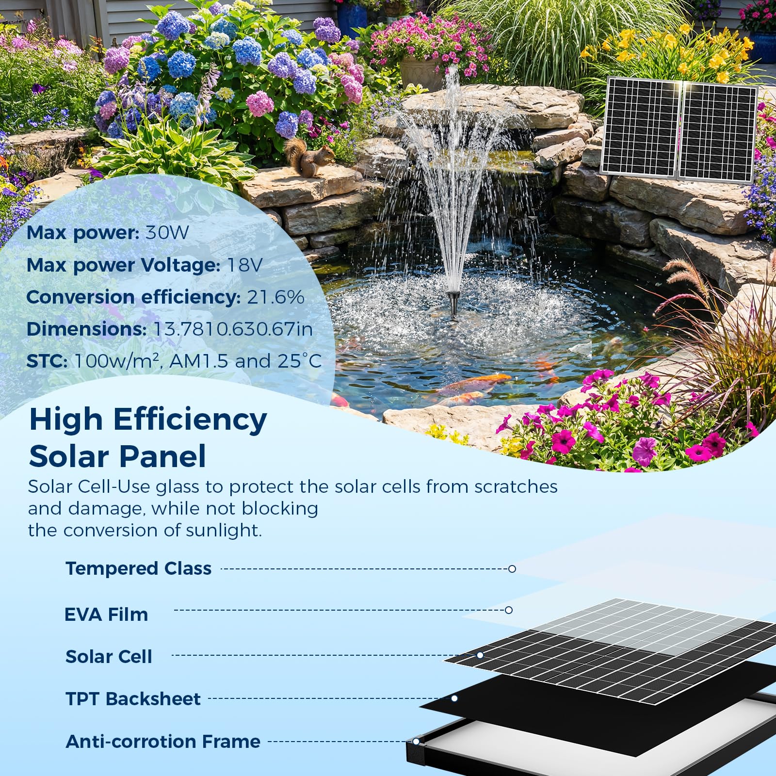 NFESOLAR Kit filtro solare per laghetto da 30 W con pompa per fontana, pompa solare per laghetto da 210 GPH e scatola filtro esterna, pompa dell'acqua sommergibile con cavo da 16,4 m e tubo da 2 m per