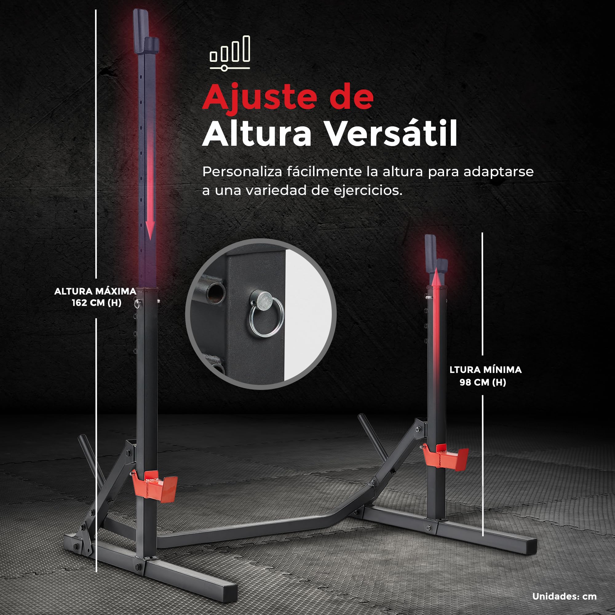 Sunny Health & Fitness Ajustable Squat Rack para Casa Entrenamiento | Versatile & Space-Saving Rack, Almacenamiento de Discos, Ajustable Height, Brazos de Seguridad