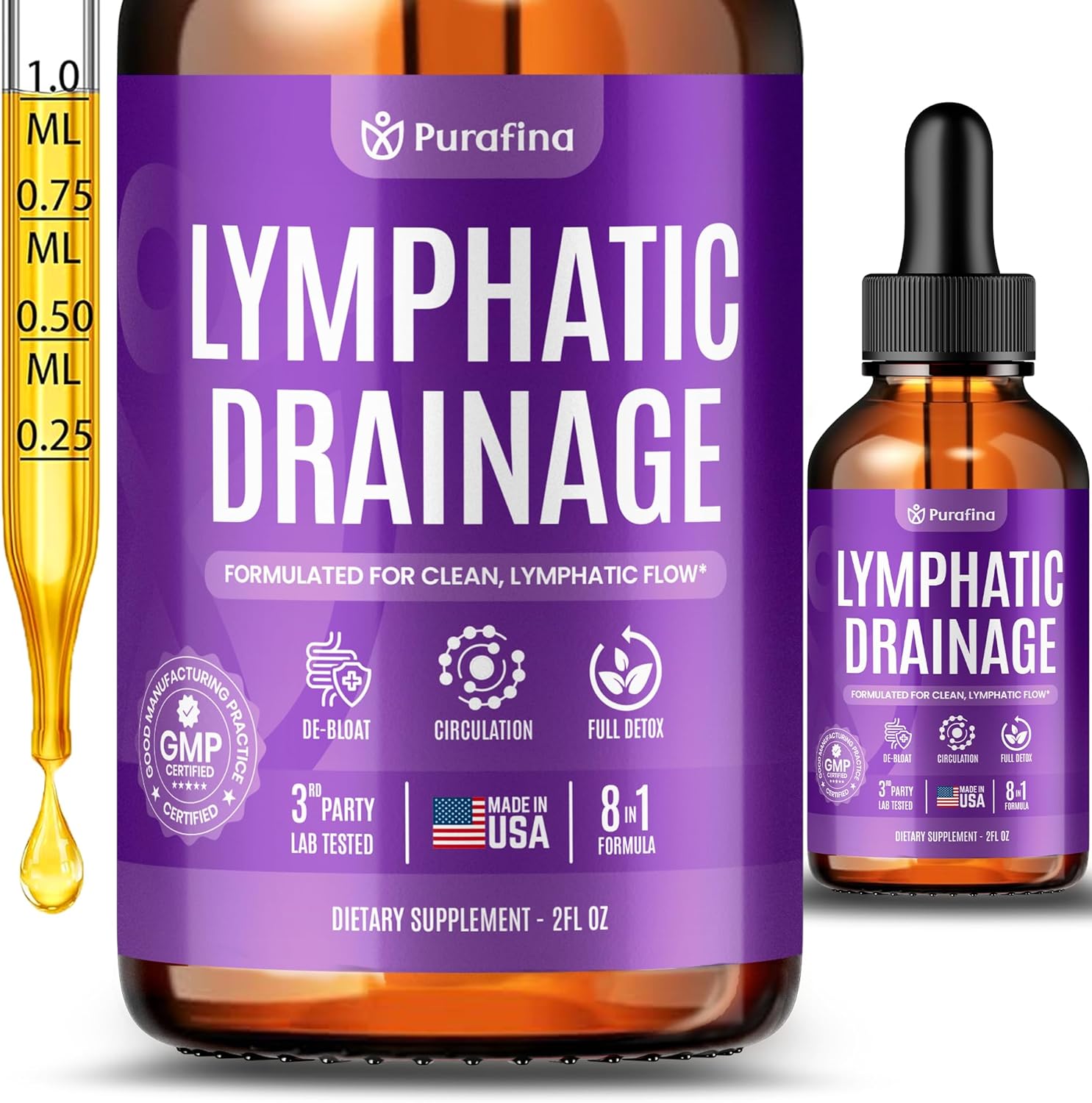 Organic Lymphatic Drainage Drops with Cleavers I Red Root I Burdock I Ginger I Dandelion I Soursop I Black Seed Oil I Ashwagandha Lymph System Support Detox - Liver Cleanse Supplement (1 Bottle)