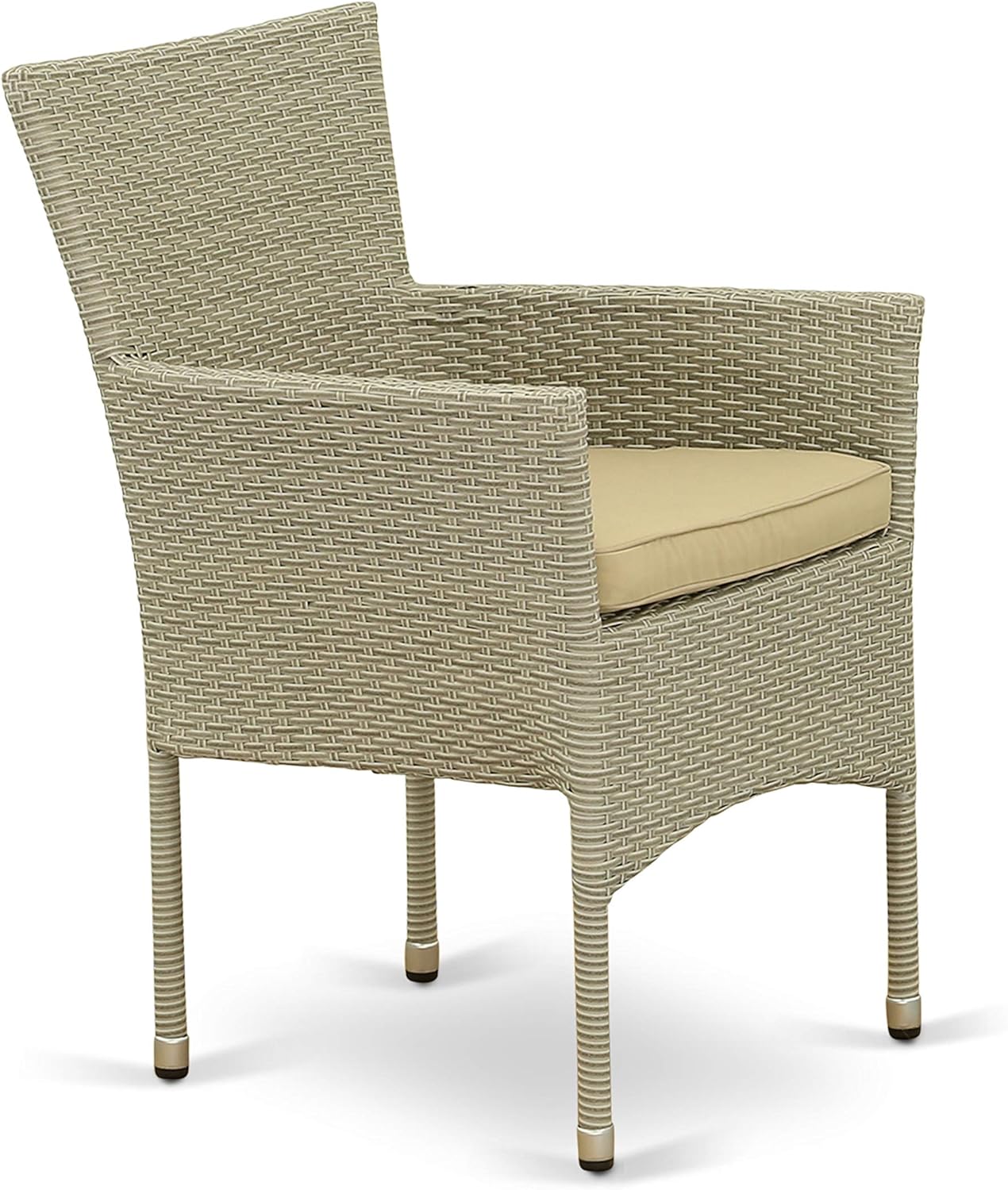 East West Furniture GUBK503A 5Pc Outdoor Natural Color Wicker Dining Set Includes a Patio Table and 4 Balcony Backyard Armchair with Linen Fabric Cushion : Everything Else