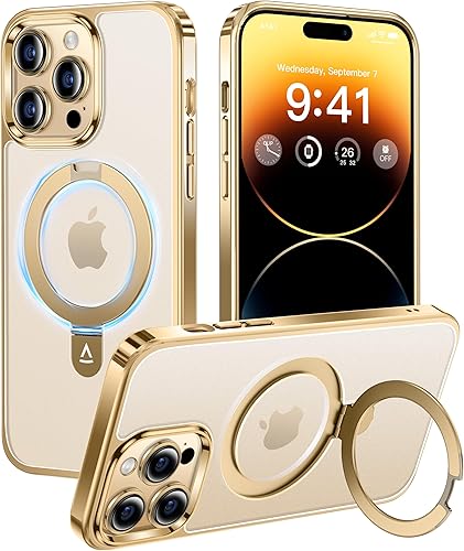 Alphex Funda magnética con soporte invisible para iPhone 14 Pro Max aspecto desnudo compatible con MagSafe grado militar, a prueba de golpes, mate,