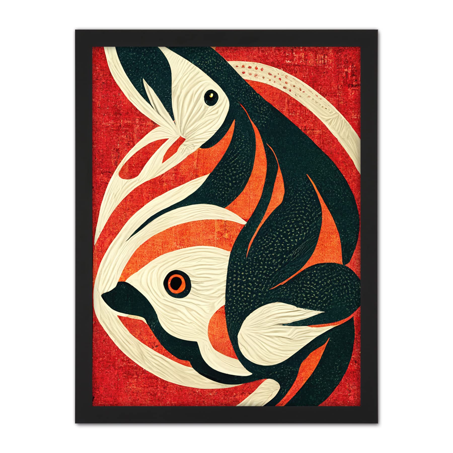 Doppelganger33 LTD Abstract Stylised Japanese Koi Carp Fish Painting Artwork Framed Wall Art Print 18X24 Inch