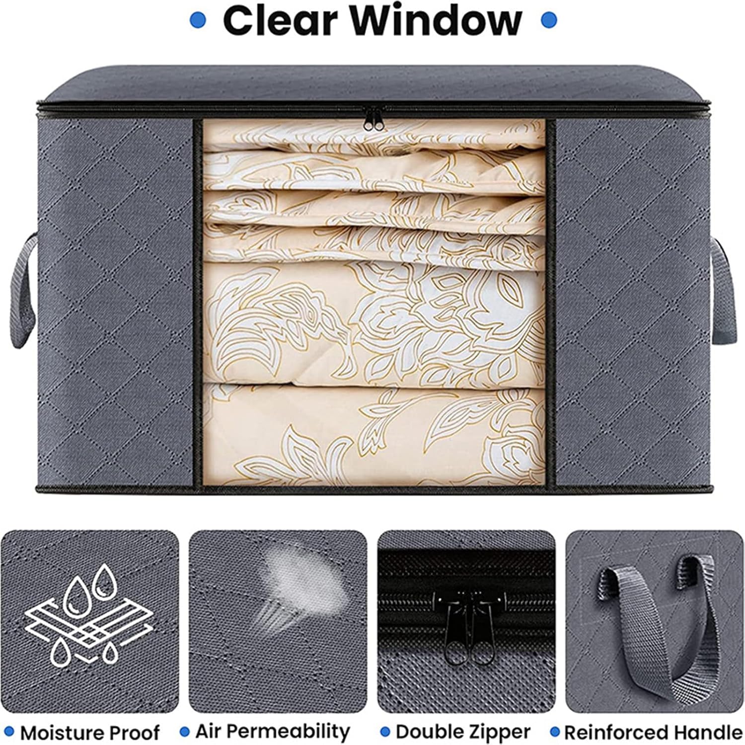 Large Storage Bags, Clothes Storage Bins Foldable Closet Organizers Storage Containers with Durable Handles Thick Fabric for Blanket Comforter Clothing Bedding (Beige 2 Packs)