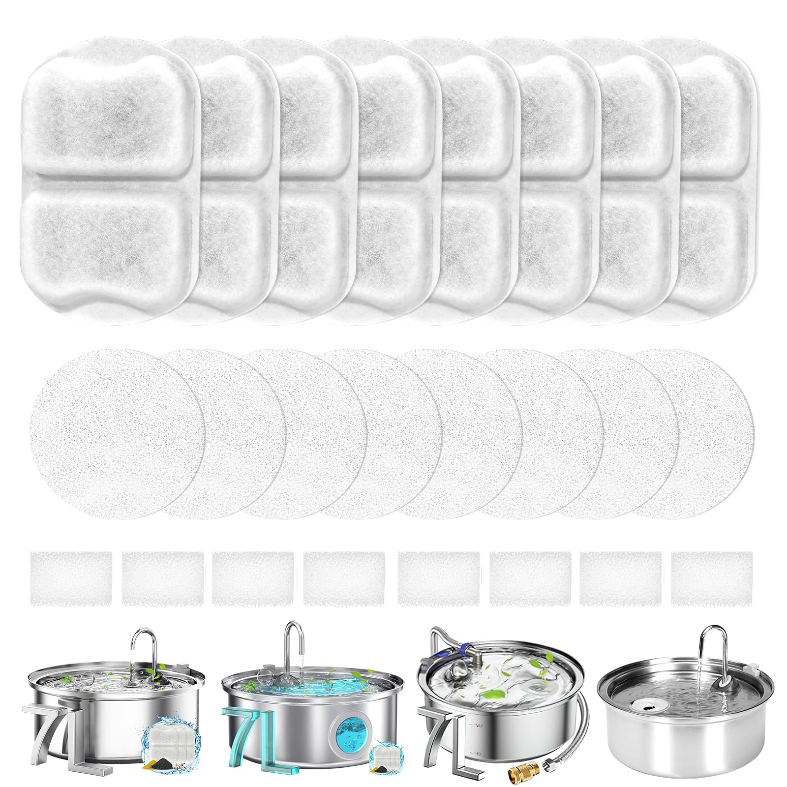 8 Sets Dog Water Fountain Filters Compatible with oneisall Fountain, Replacement Filters for 7L/230oz/1.8G Stainless Steel Dog Fountain