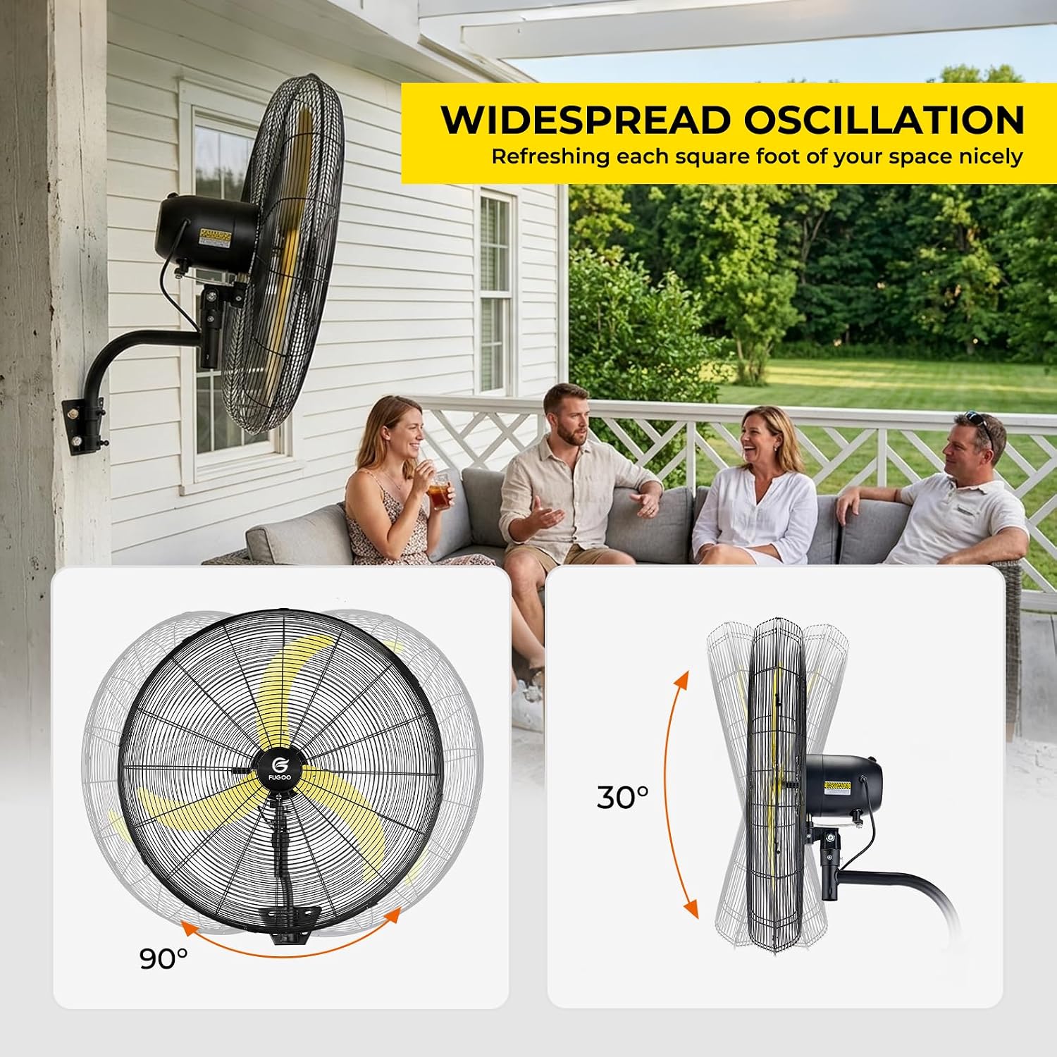 FUGOO 20" Heavy Duty Industrial Wall Mount Fan, All-Sealed Brushless DC Motor, Outdoor Waterproof, Remote Control Oscillating, 4-Speed Quiet for Patio, Garage, Warehouse, Commercial, Home