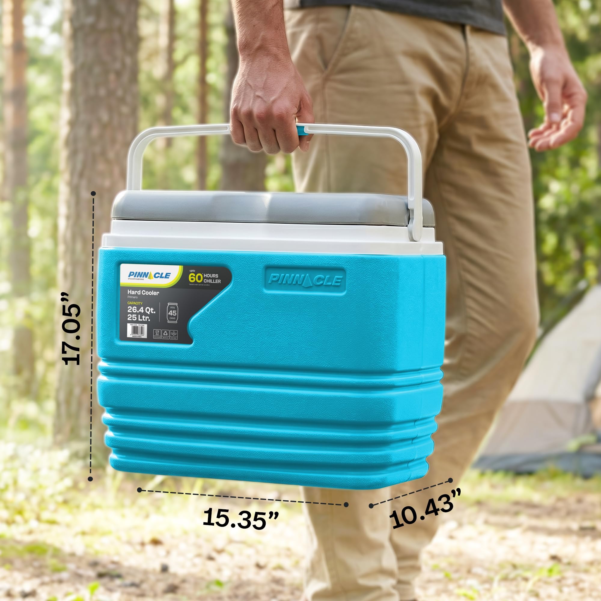 Pinnacle Primero 32L Chiller Ice Box | Fits 50 cans | Holds Ice Upto 72hrs | Insulated Portable Ice Cooler Box with Dry Storage, Cup Holders | Perfect for Car Travel, Parties, Picnic,Sports (Hydra)