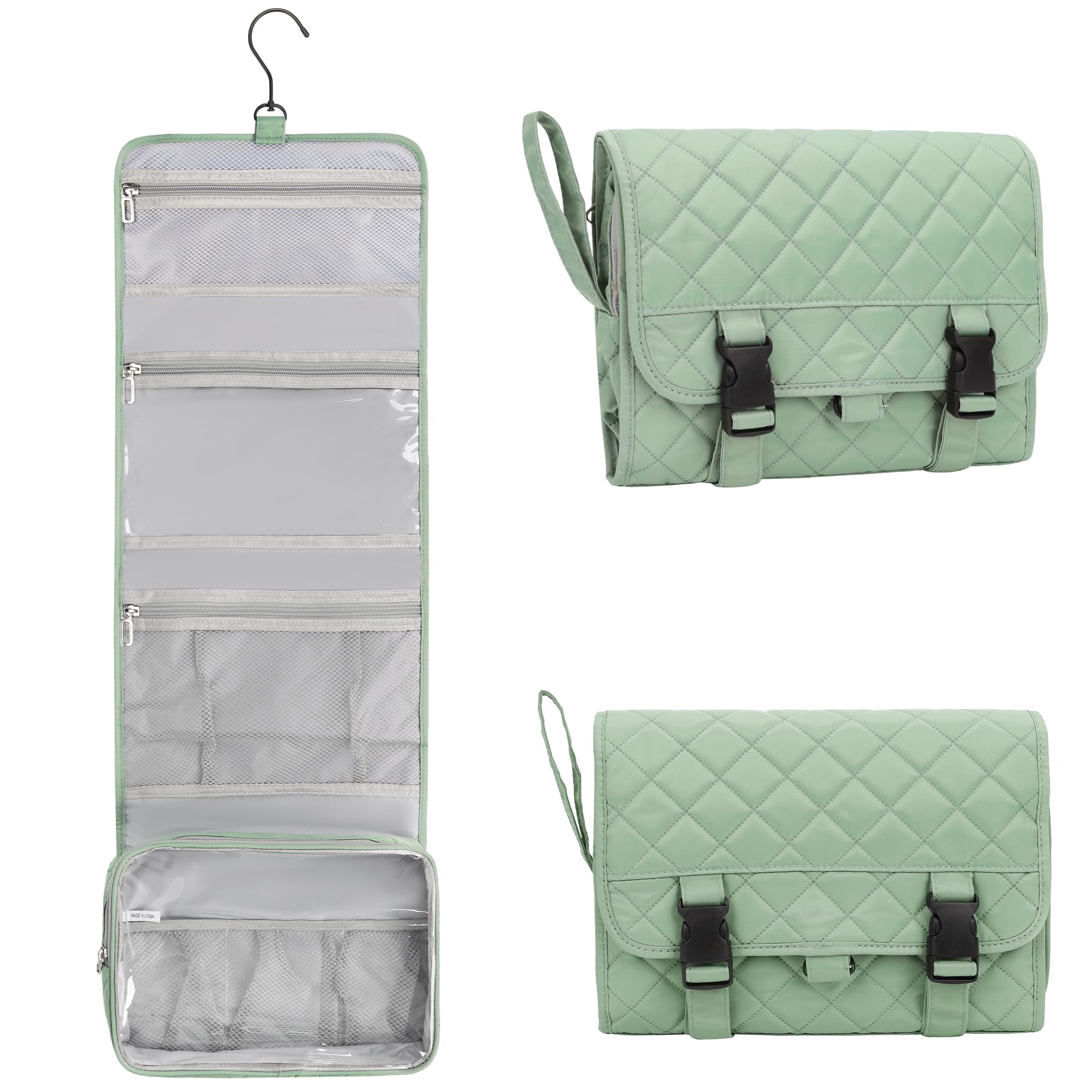 Relavel Travel Hanging Toiletry Bag for Men Women Travel Kit Shaving Bag Waterproof Large Makeup Bag Wash Bag Makeup Organizer Cosmetic Case for Bathroom Shower Green Pro