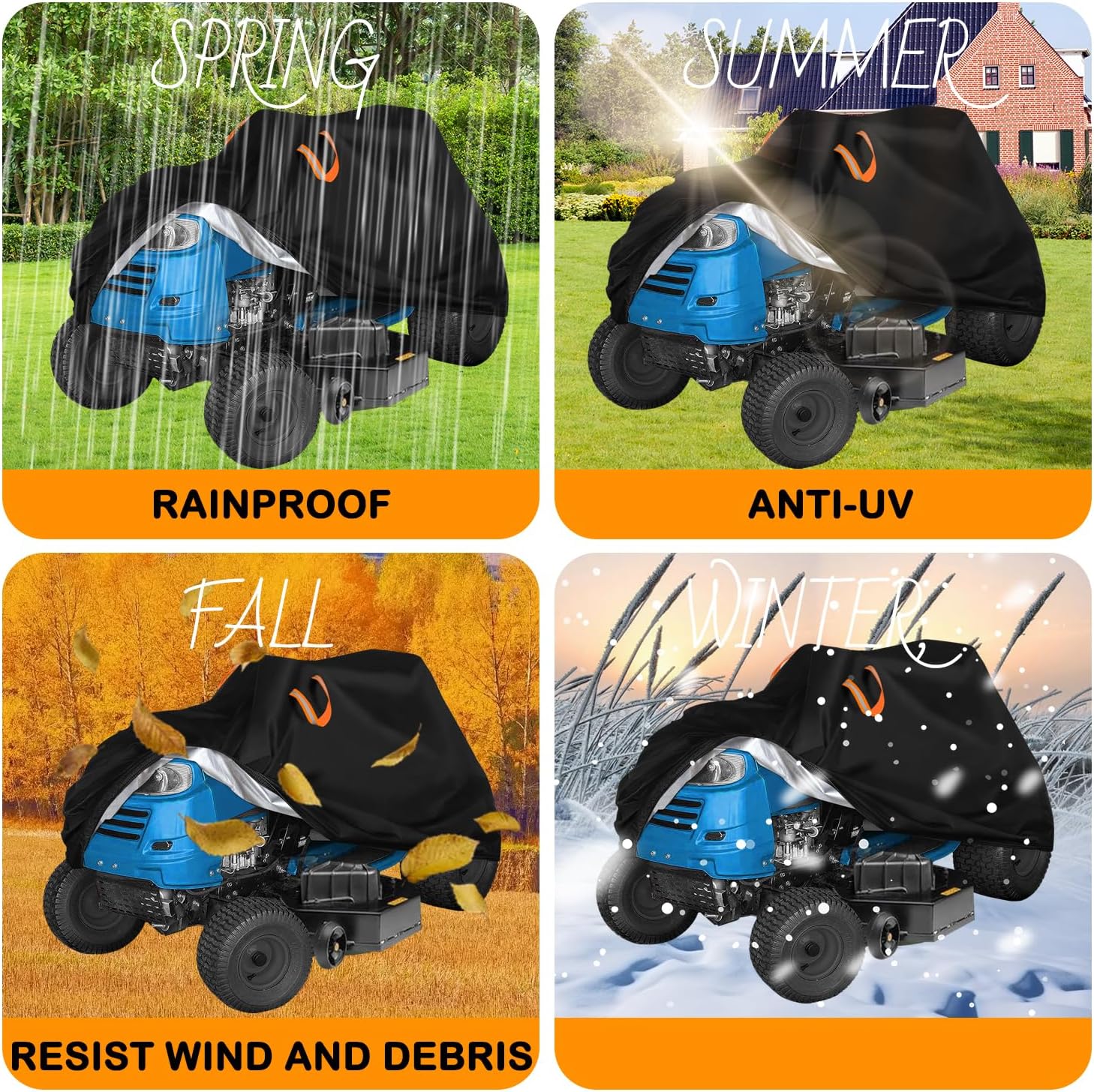 Riding Lawn Mower Cover,Fits up to 54" Decks Lawn Mower Cover Waterproof Durable 210D Polyester,Anti-UV Windproof,Lawnmower Tractor Covers for Outdoor,with Buckles, 72"Lx54"Wx46"H