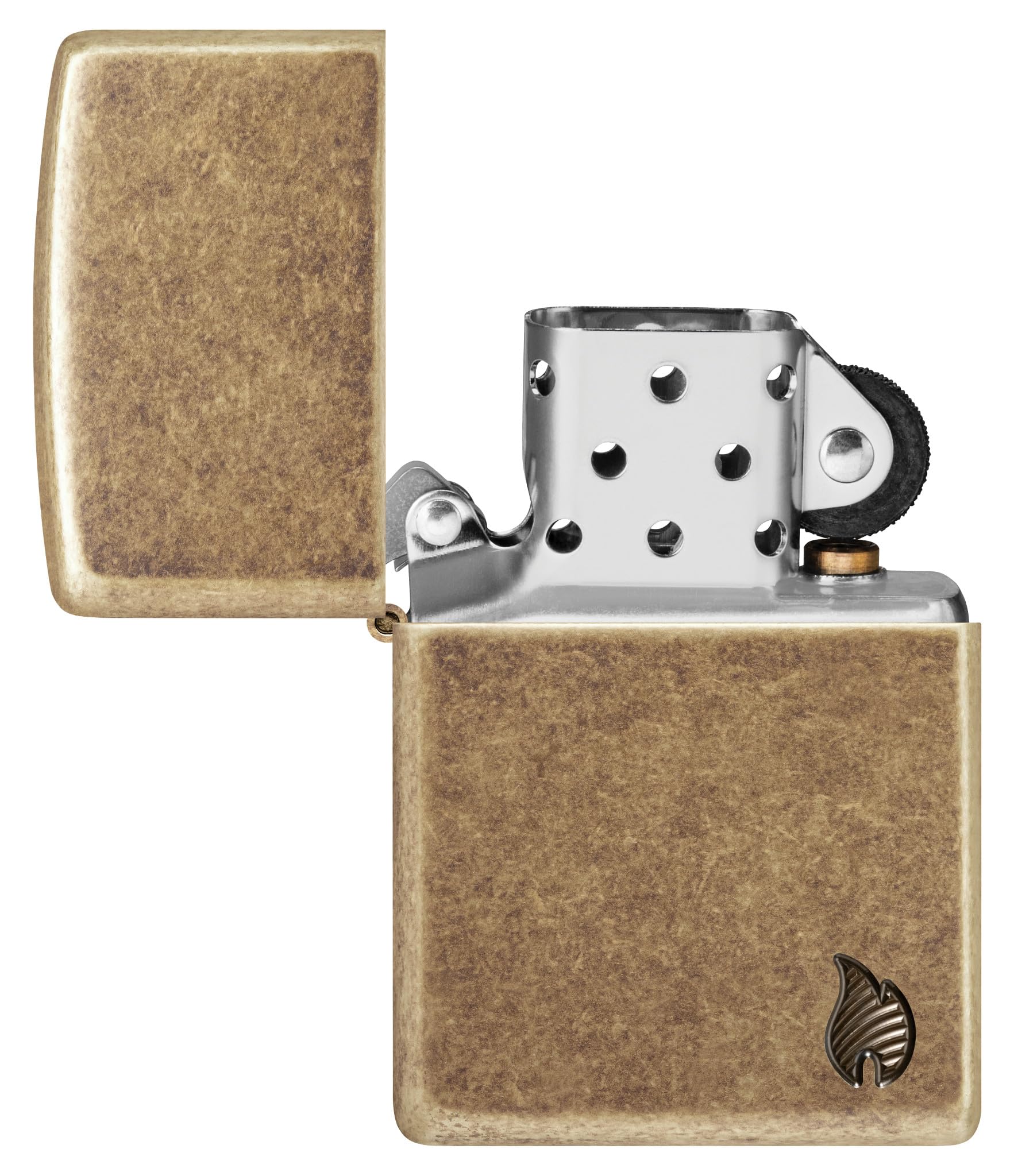 Zippo Sturmfeuerzeug - Armor Series Flame - Antique Brass - Deep Carve - Nachfüllbar - Wiederverwendbar - Windfestes Design - Geschenkbox - Made in USA