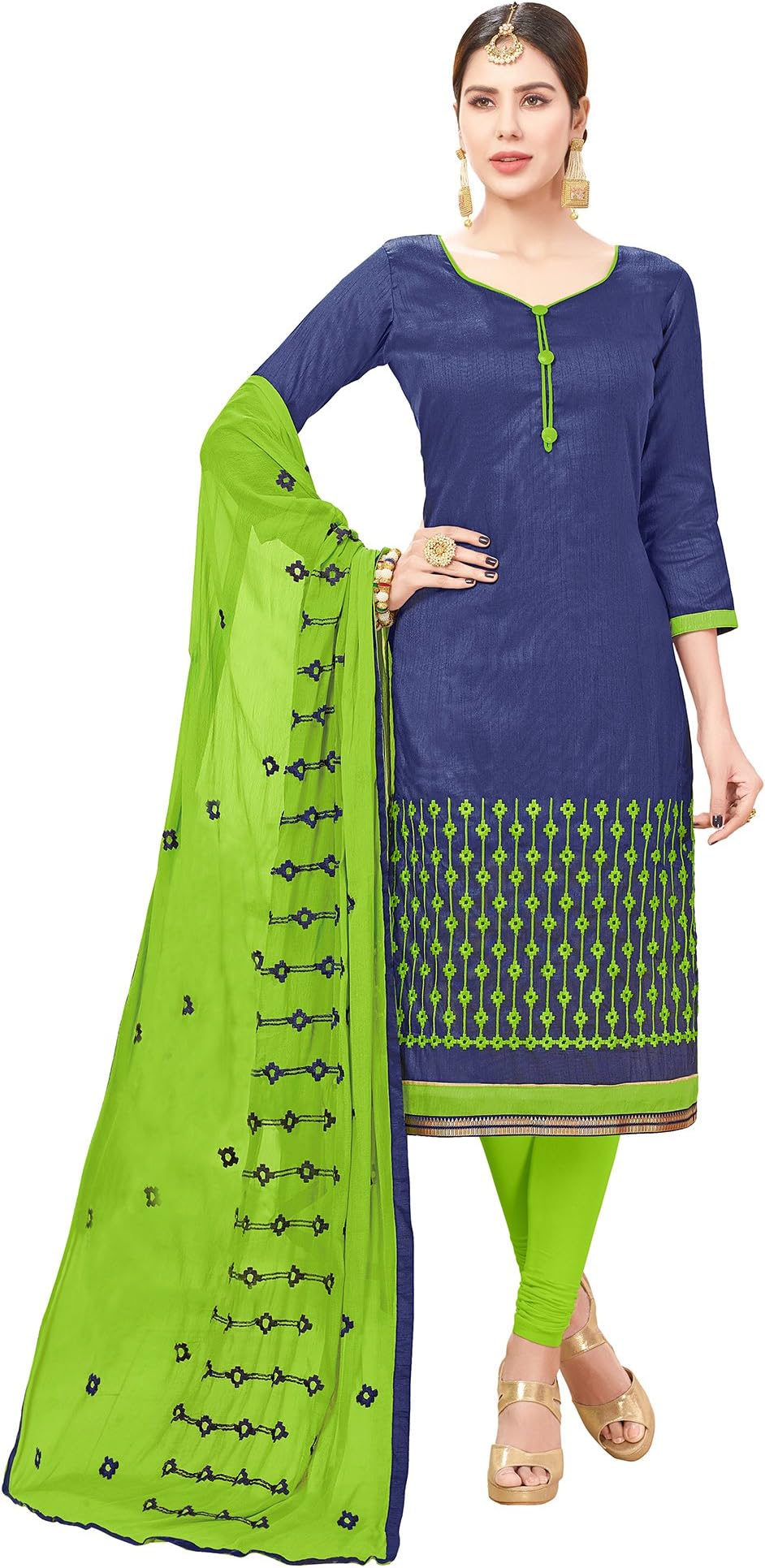ApplecreationWomen'S Handloom South Cotton Unstitched Dress Material (Nevy Blue_Free Size)