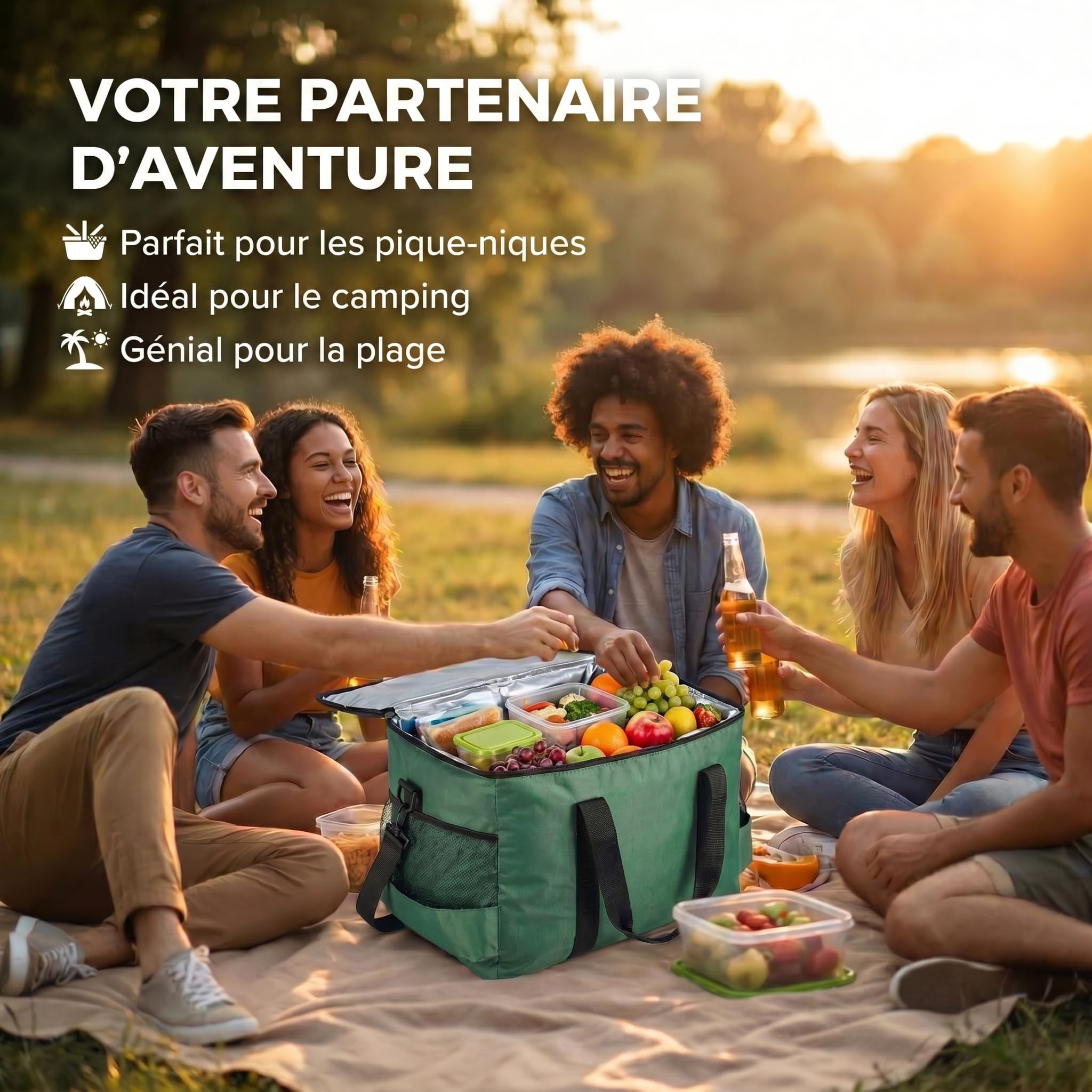 XXL Sac Isotherme iolé pour Boissons & Snacks, Sac Pique-Nique pour Camping Voyage Vacances 25 ou 45 litres