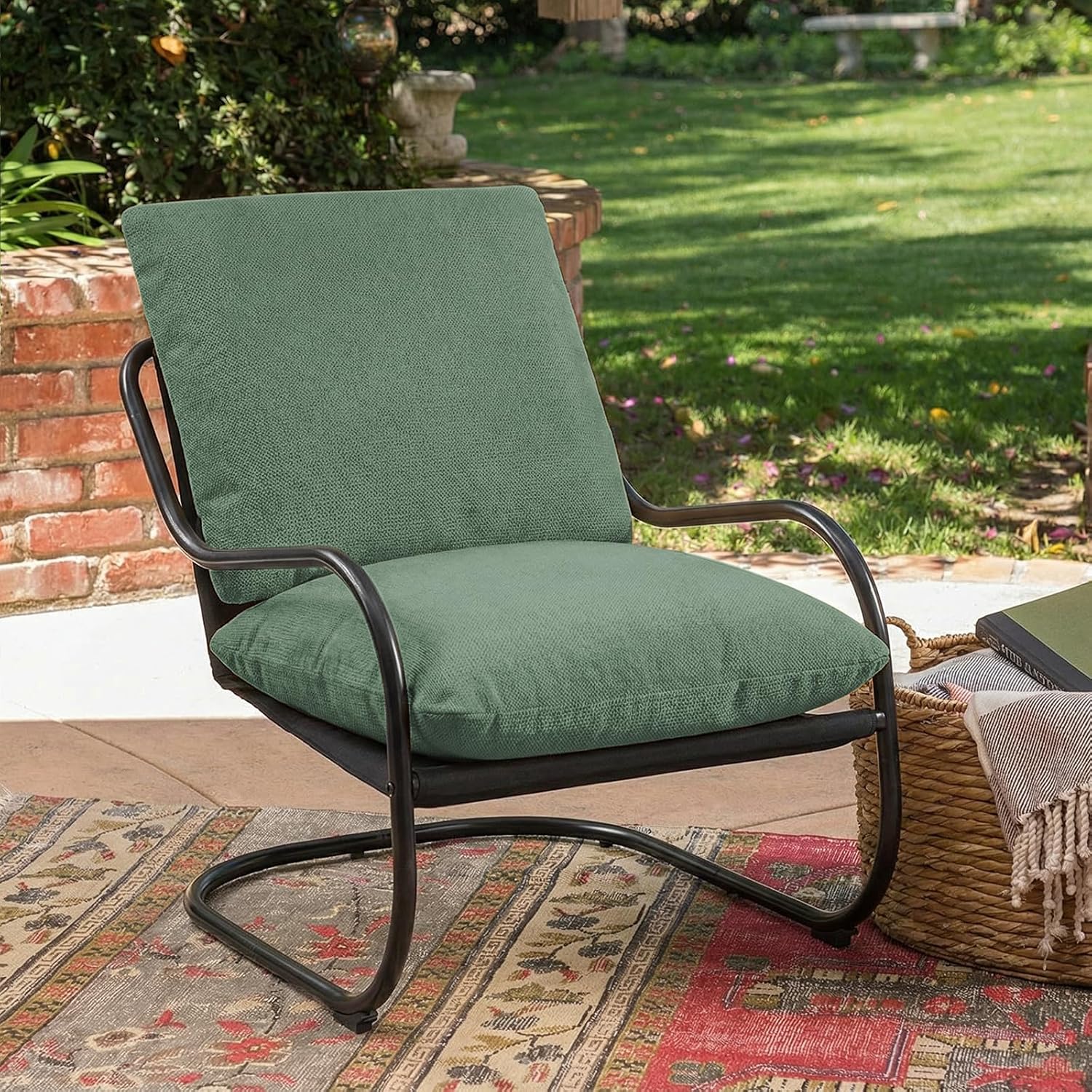 Peace nest Modern Accent Chair Comfortable Living Room Hanging Chair Bedroom Arm Chair with Mental Frame Comfortable Upholstery Cushion for Balcony Lounge Reading Meeting Room Green