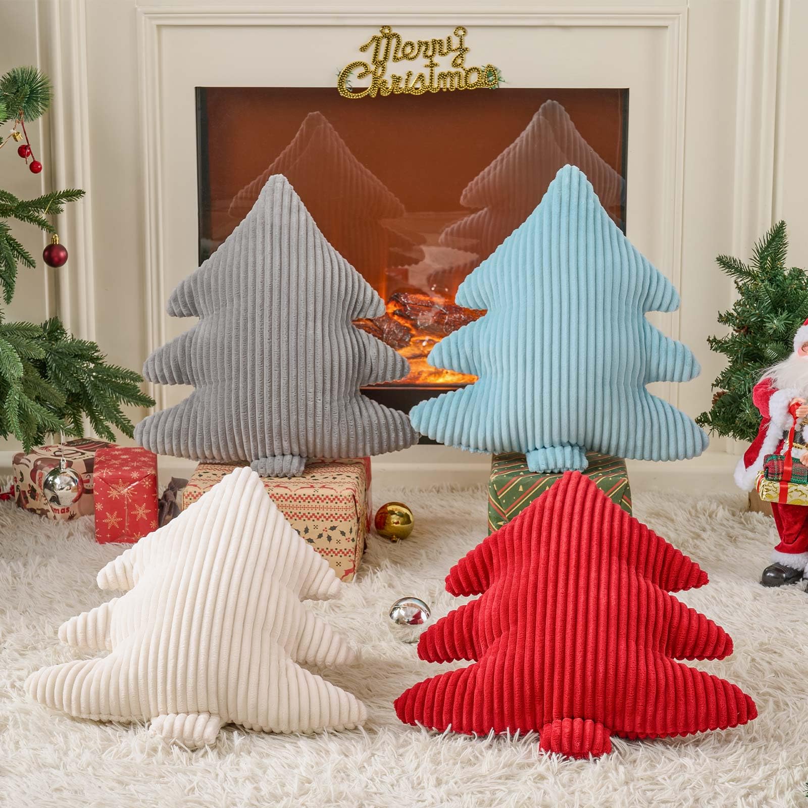 Lanpn 2 Stück Weihnachtsbaum Kissen Weihnachtskissen, Schmale Streifen Weihnachts Kissen Dekokissen Zierkissen für Party Bett Sofa Couch Innenbereich Weihnachtsdeko (Rot, 45,5x41cm) Küche, Haushalt & Wohnen