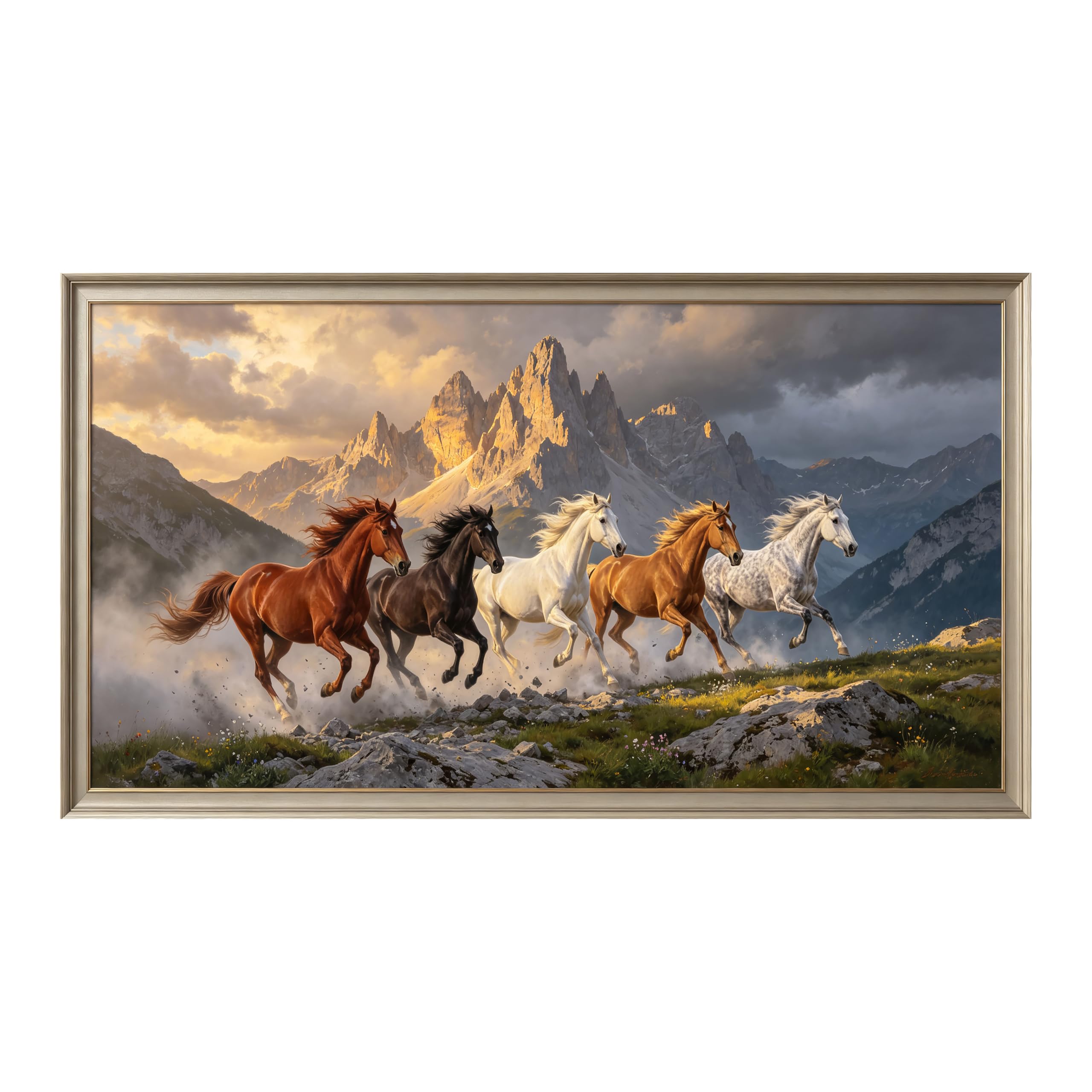 Yzpallescene Art260711258 3D Framed Wall Art Galloping Horses Alpine Panorama Realistic Large Size Selfadhesive Removable Wall Decor Prints Artwork For Living Room Bedroom Office