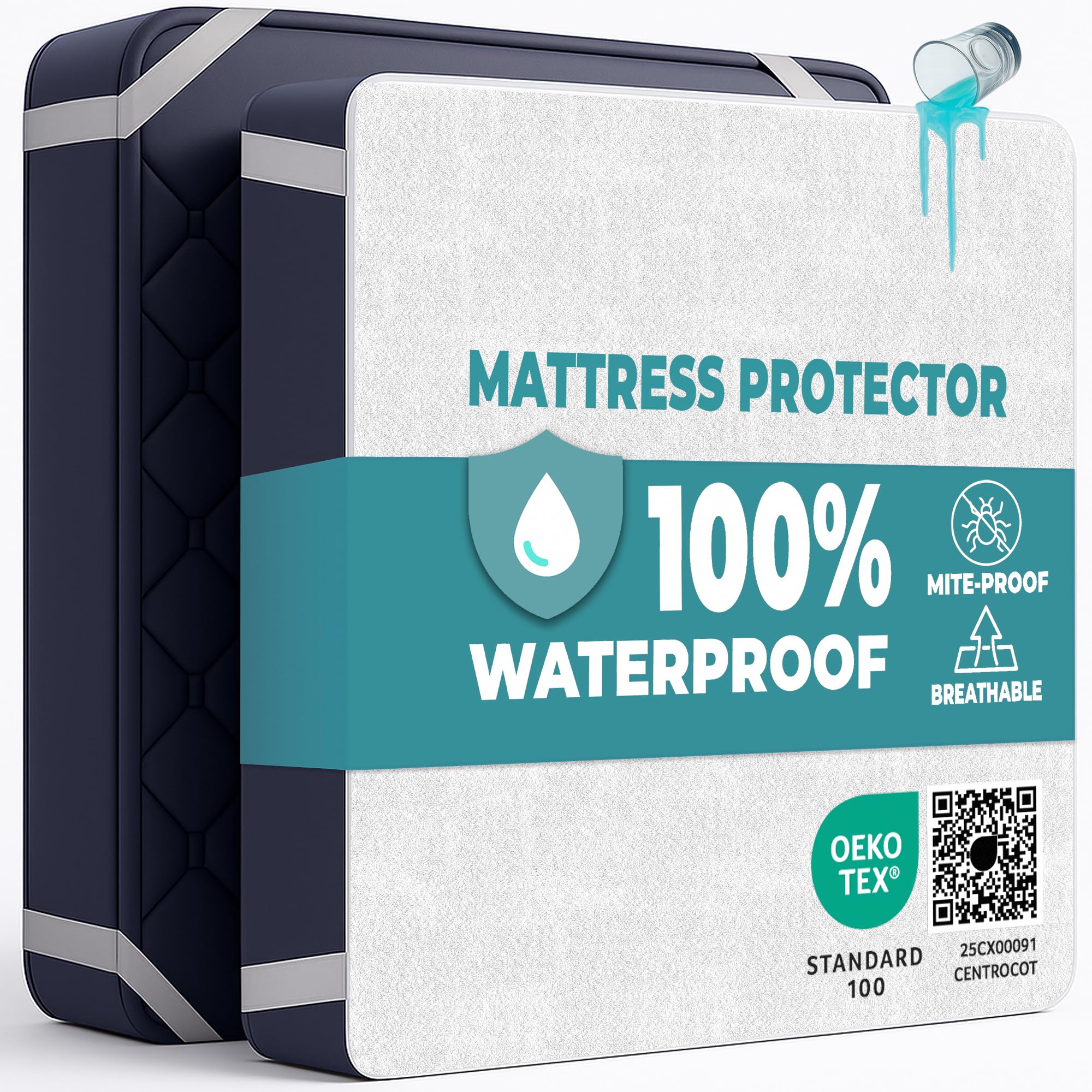Mattress Protector Double Bed Waterproof 140x200 cm Premium Cotton Terry Bed Cover with Elastic Straps Sheet Soft and Breathable Top Mattress Protector Anti-Mite Hypoallergenic and Machine Washable — image 1