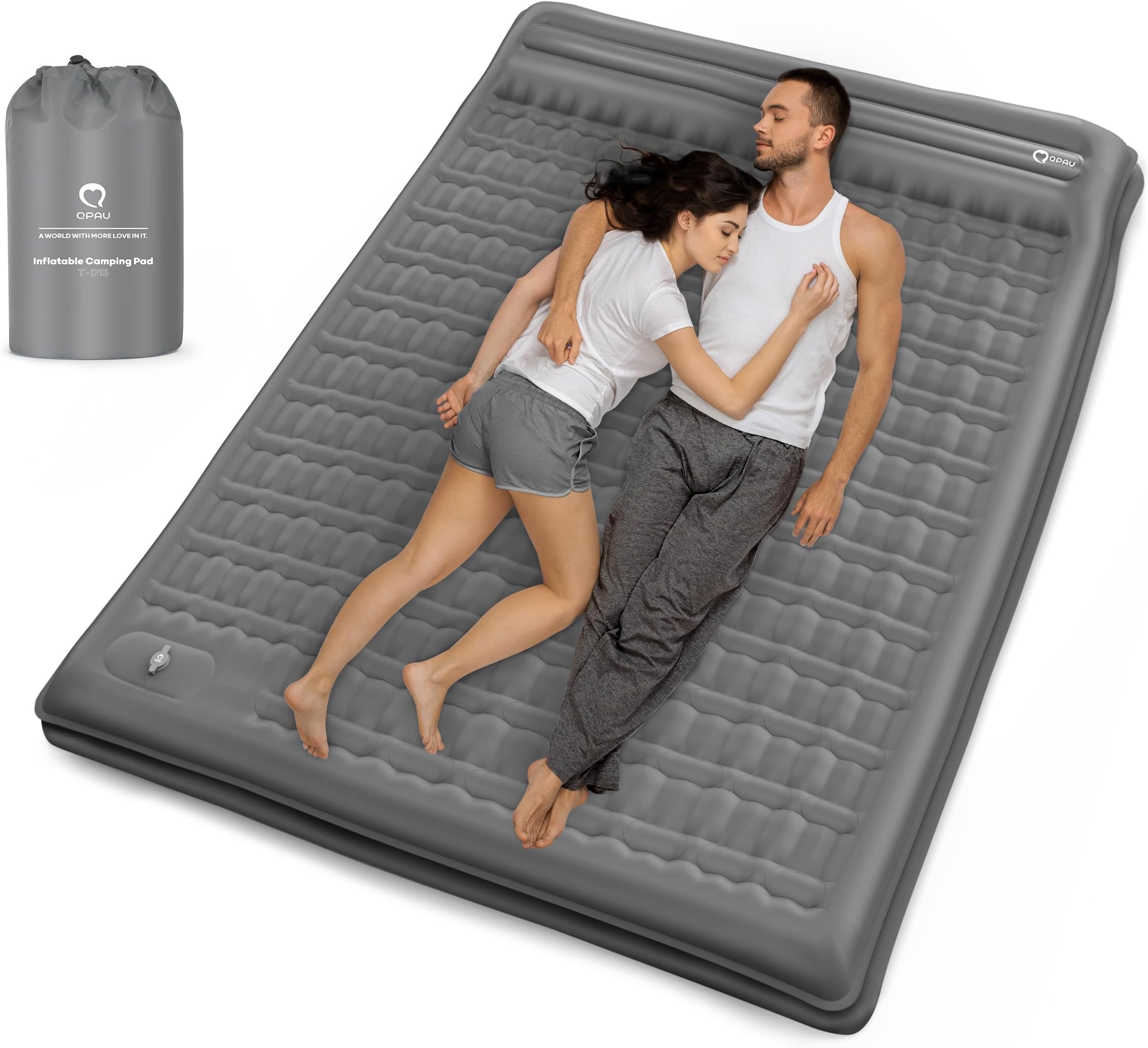 QPAU Camping Sleeping Pad, 2 Person Camping Mat, Enhanced Support for Healthy, with Built-in Foot Pump, 4.7 Inch Durable Sleeping Mattress for Camping, Hiking, Backpacking and Home - Grey-1