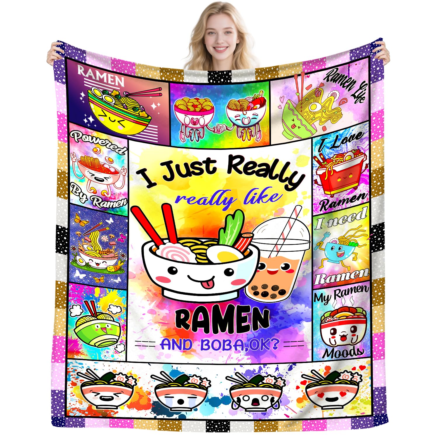 DUNTNKS Funny Anime Ramen Blanket Gifts for Teen Girls Kids Women Adults,Cute Ramen Noodles Throw Blankets for Bed Sofa Living Room Couch Home Decor 50"X 40"INCH