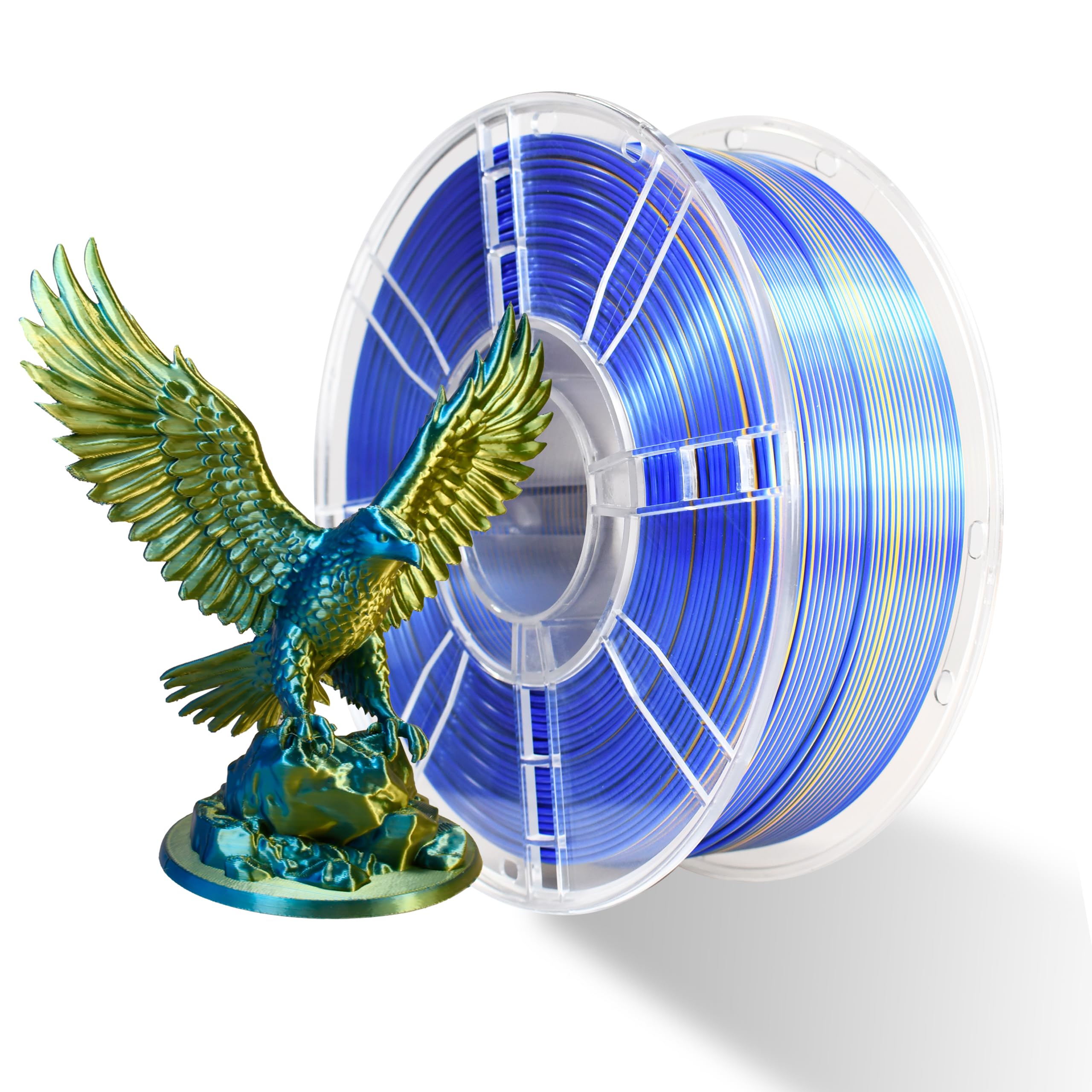 iBOSS Silk Dual Color Filament PLA Plus 3D Printer 1.75mm +/- 0.02mm, Clog-Free 3D Printer Filament PLA+ Shiny Filament 1kg(2.2lbs) for Most FDM 3D Printer, Shiny Silk Texture, Silk Gold Blue