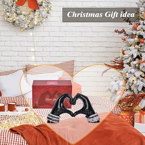 Miniatura 8 de DOVDOV Estatua de gesto – Estatua de oro en forma de corazón hecha a mano para decoración del hogar, estatua de gesto abstracto de resina para boda,