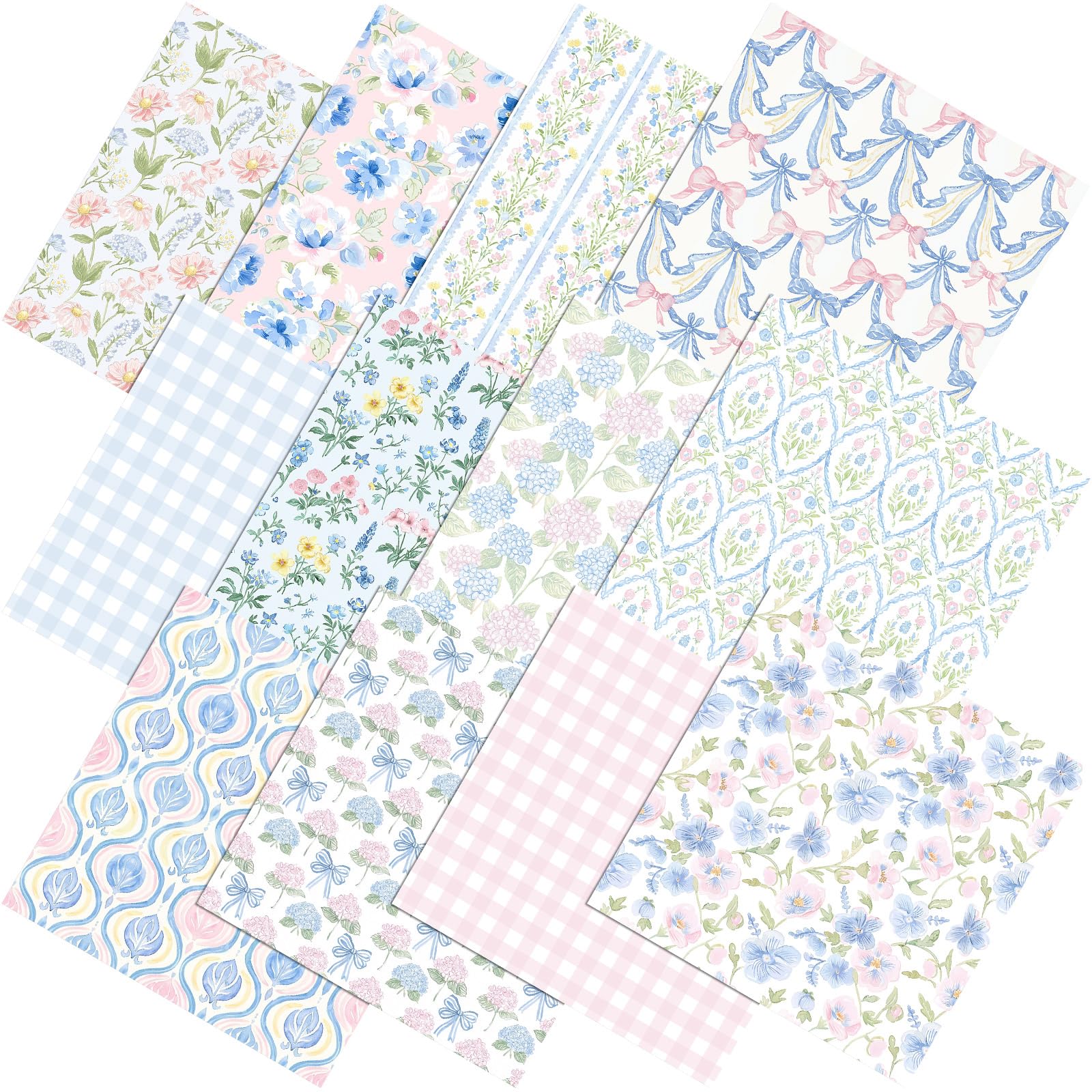 Mindsoft 12 Pcs Blue Spring Floral Fabric Bundles 18 x 22 Inch Cotton Hydrangea Floral Printed Fat Quarters Pastel Flower Quilting Fabric Patchwork Squares for Sewing DIY Handmade Craft Supplies - 1