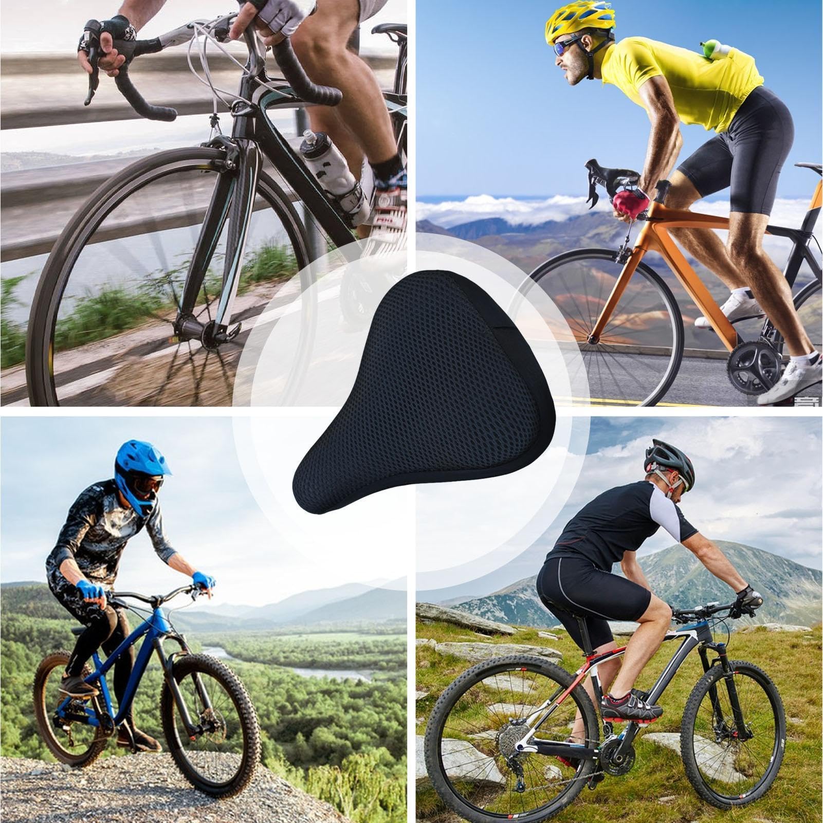 Fahrradsitzkissen – 9.06 Zoll Ergonomisches Fahrradsitz Kissen | Netzgewebe Fahrradsitz Bezug – Atmungsaktives Rutschfestes Gepolstertes Sitzkissen mit Wärmeisolierung für Komfortable Lange Radtouren