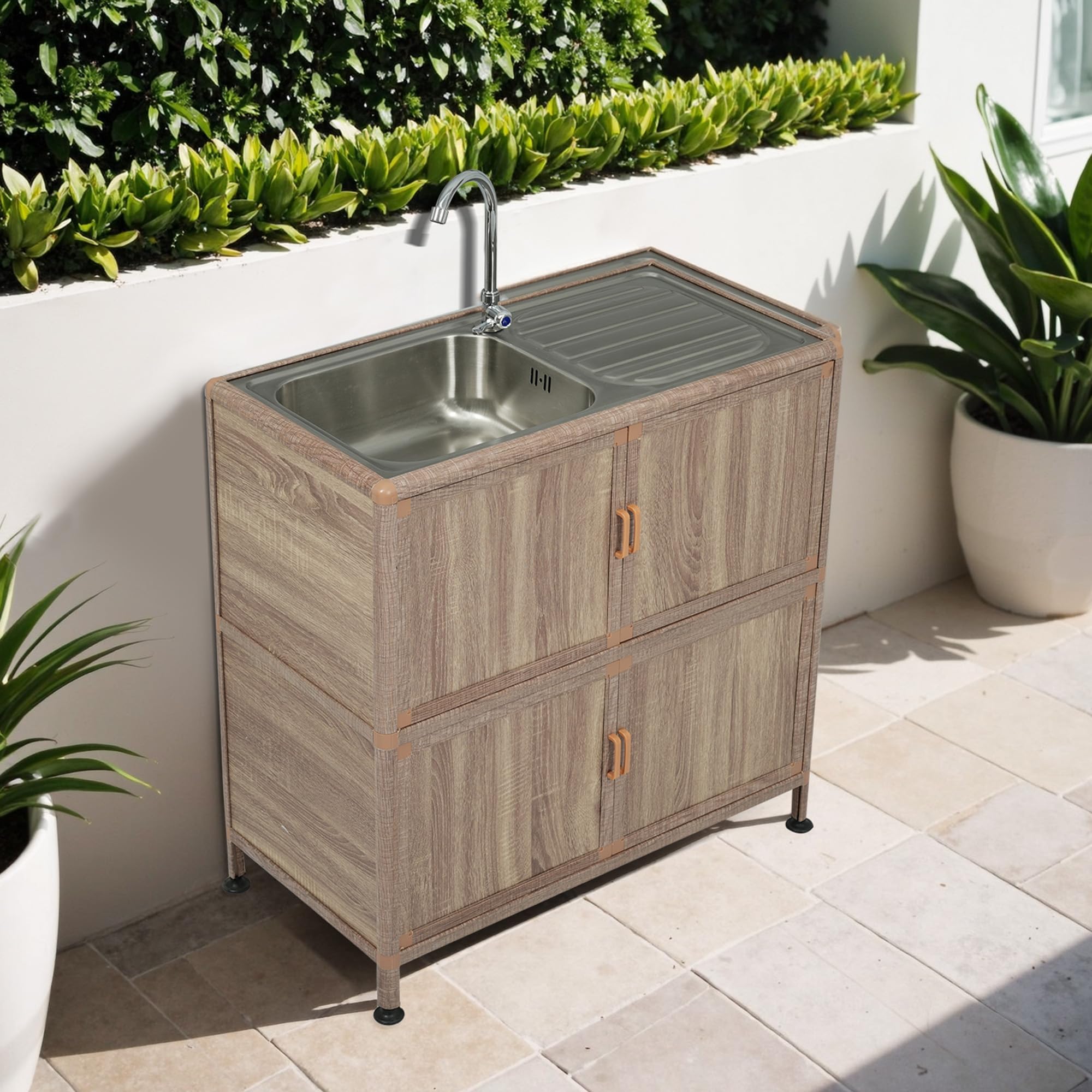 屋外 流し台 ステンレス W83×D43×H109cm 組み立て簡単 収納棚付 Amazon.co.jp: ガーデンシンク 流し台 ステンレス 屋外 作業台付/収納