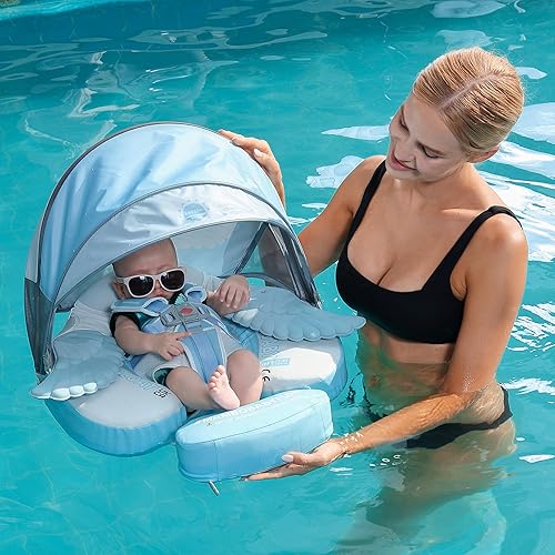 Miniatura 8 de Mambobaby Flotador de natación para bebé con toldo sólido para piscina, entrenamiento de natación, flotadores de agua sin aire, flotador de agua no