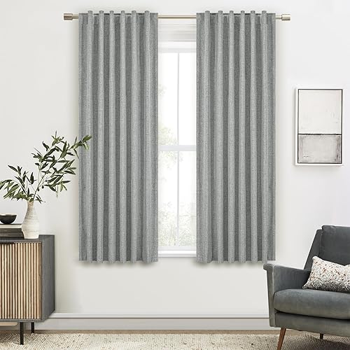 Cortinas grises 100% opacas, 2 capas gruesas completamente opacas con bolsillo para barra, cortinas aislantes térmicas para cocinadormitorio (1 par,