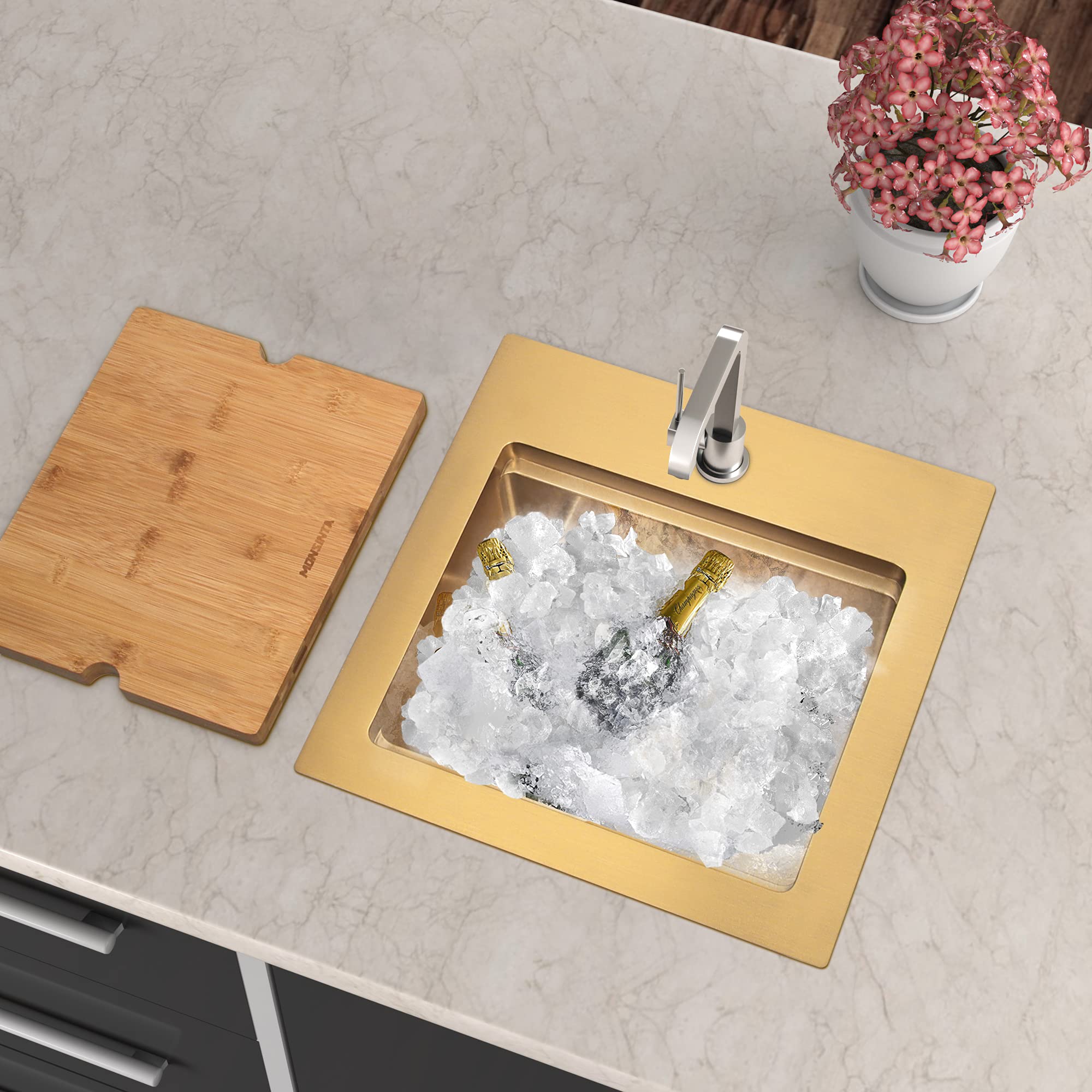 Buy MONSINTA Gold Bar Sink, Top Mount Bar Sink, 15" x 15" Small Single Bowl Bar Sink, RV Sink