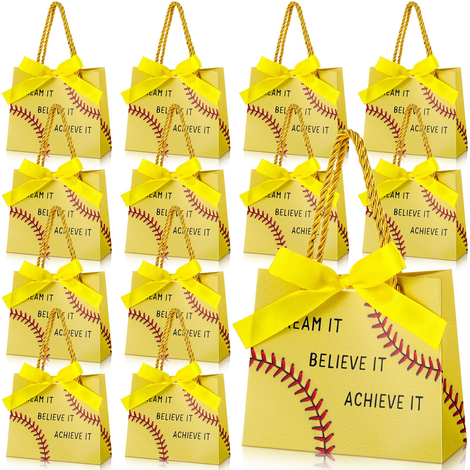Marspark 20 Pcs Softball Graduation Party Gift Bags with Handle Ribbon Softball Goodie Treat Bags 5.5 x 4.7 x 2.3'' Inspirational Sports Theme Handbags End of Year Gift for Sports Birthday Classroom