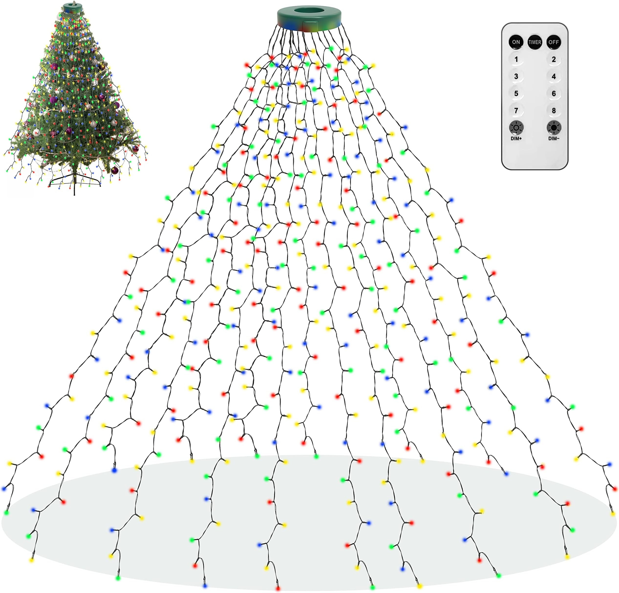 aneeway Fairy Lights Mains Powered 6.6FT x 16Line, 400 LEDs String Lights with Remote Control, UKCA Certified Christmas Decorations Lights for 6ft - 8ft Xmas Tree - Multicolor