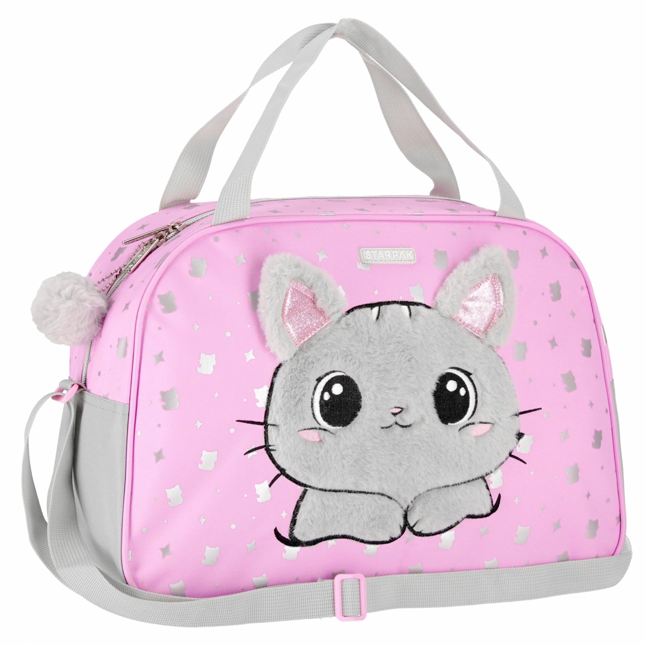 Borsa da viaggio per ragazza gatto, borsa rosa per educazione fisica, viaggio, sportiva, tracolla 39x27x16 cm (Rosa Gattino)