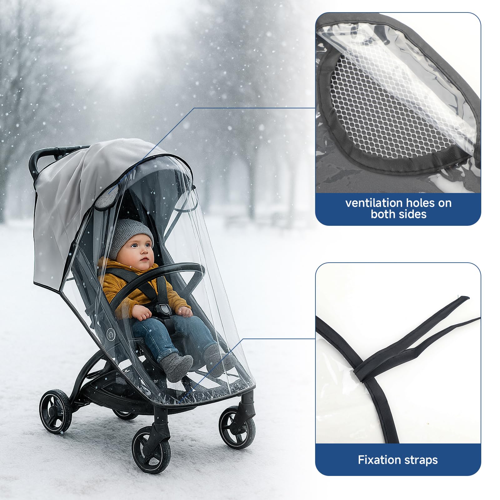 Universal Rain Cover for Pushchair Transparent Pram Rain Cover for Stroller All Seasons Wind Snow Dust Protection Waterproof Breathable Baby Buggy Cover Protect Fits Most Standard Pushchairs - Image 4