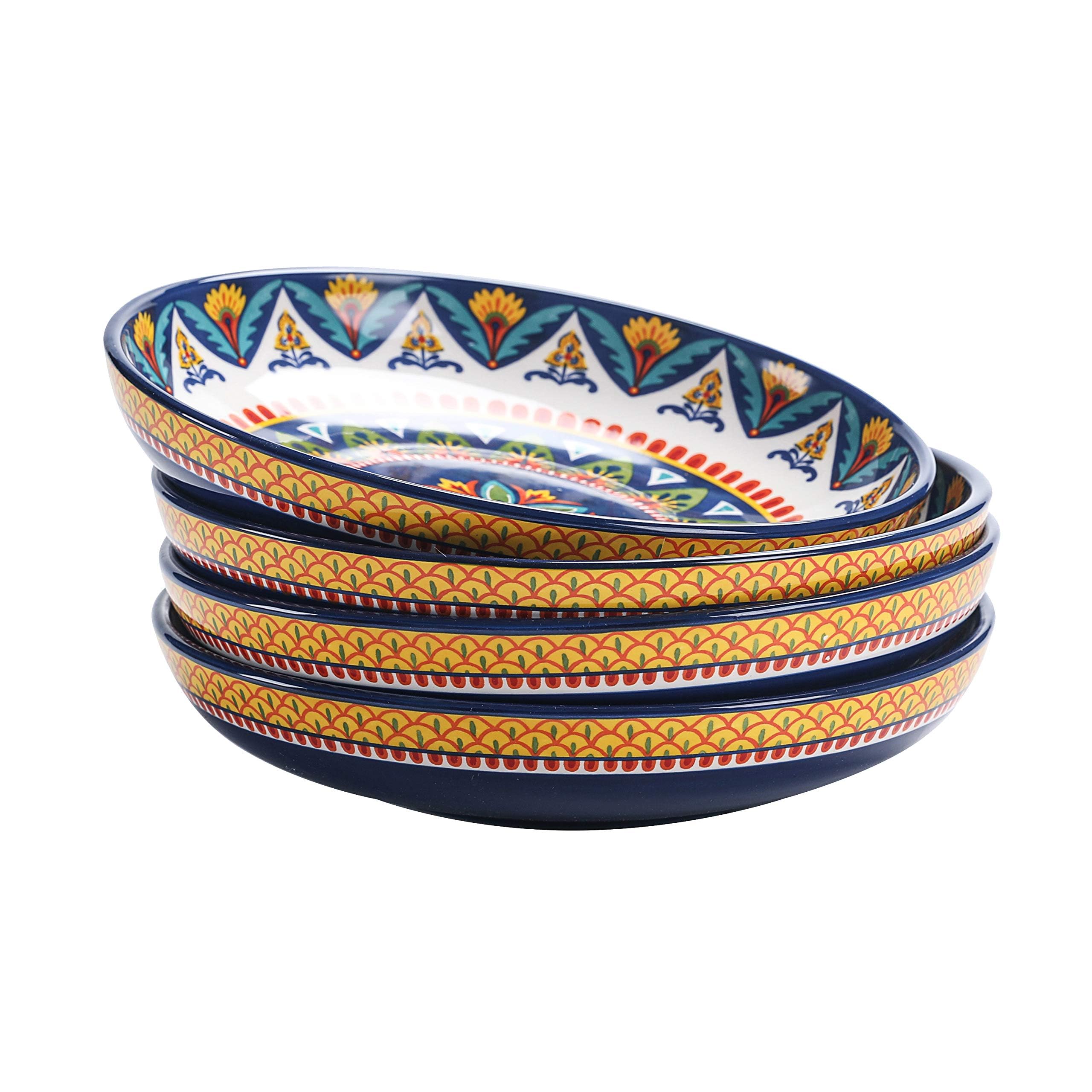 Bico Havana Pasta Bowls, 35oz Salad Bowl Set of 4, Large Ceramic Serving Dinner Bowls for Soup and Cereal, Microwave and Dishwasher Safe, Gift for Housewarming and Thanksgiving