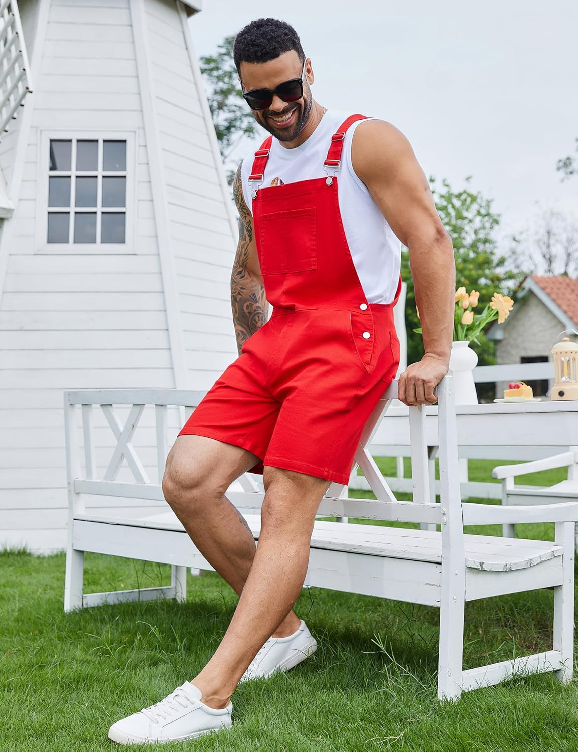 Bindefon Denim Overalls for Men Jean Shorts Jumpsuit Work Bibs Coveralls with Zipper - Image 6