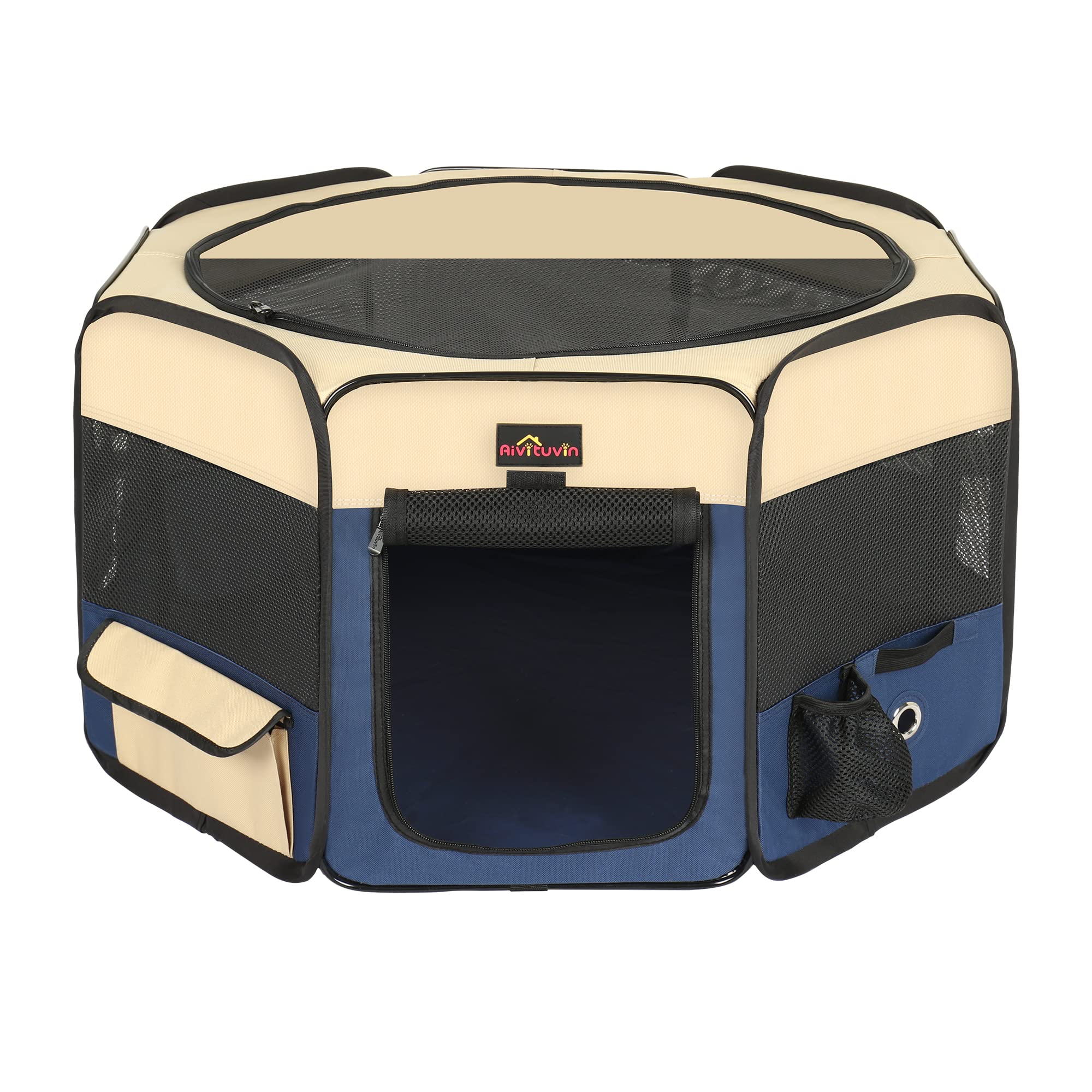 Aivituvin Pet Playpen, Large 59" Portable Foldable Dog Playpen Pet Tent, Puppy Playpen Indoor/ Outdoor Use with Carrying Case, Play Pens with Water-Resistant and Removable Shade Cover