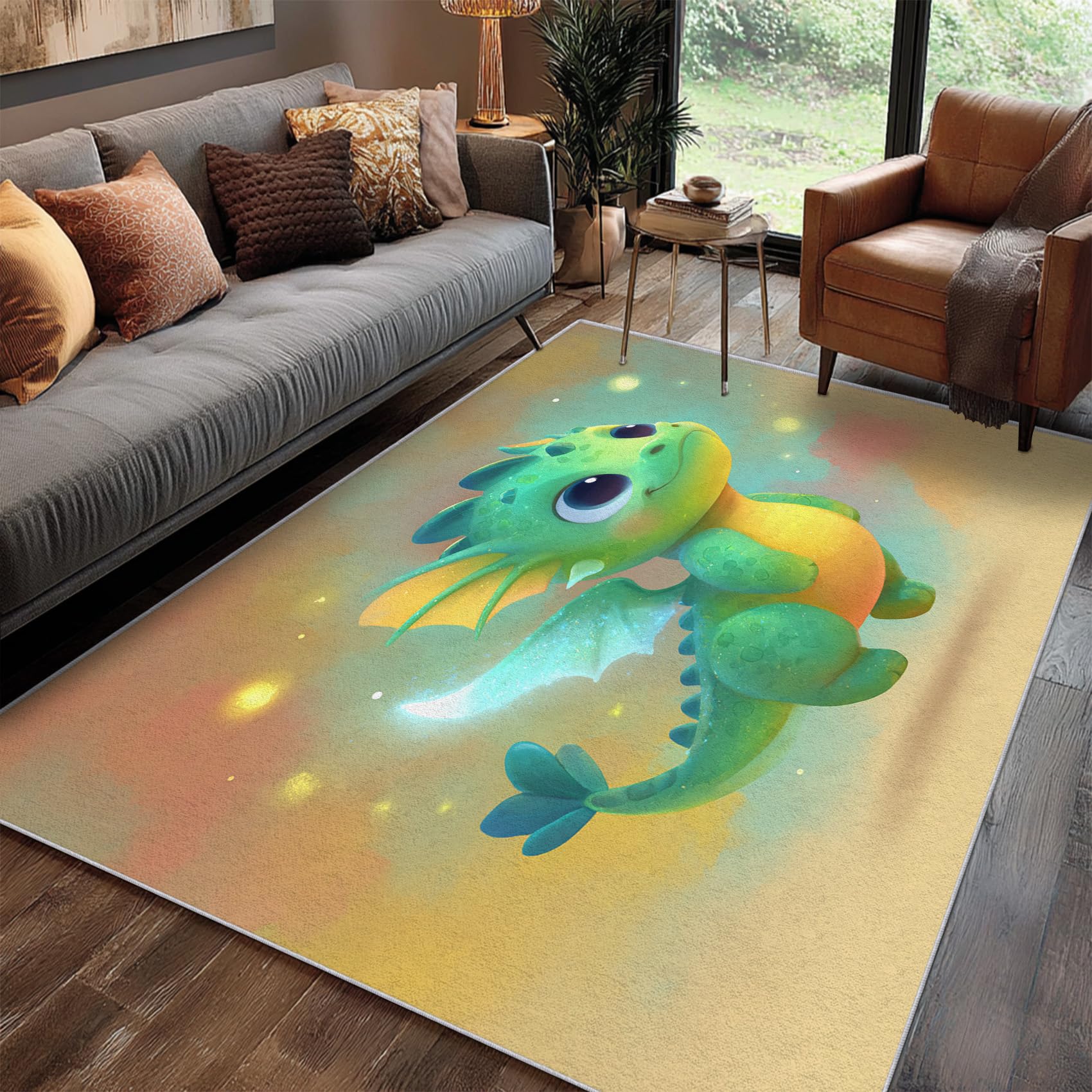 Générique Tapis Dinosaure Salon 60x90 cm Motif Dragon Enfant Cute Animaux Bebe, Tapis Lavable Antidérapant Doux Poil Court, Decoration Chambre Descente De Lit Carpet
