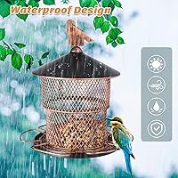 Vista 4 de Yinns Comederos para pájaros para colgar al aire libre, comederos metálicos de gran capacidad de semillas, comedero para pájaros salvajes con 6