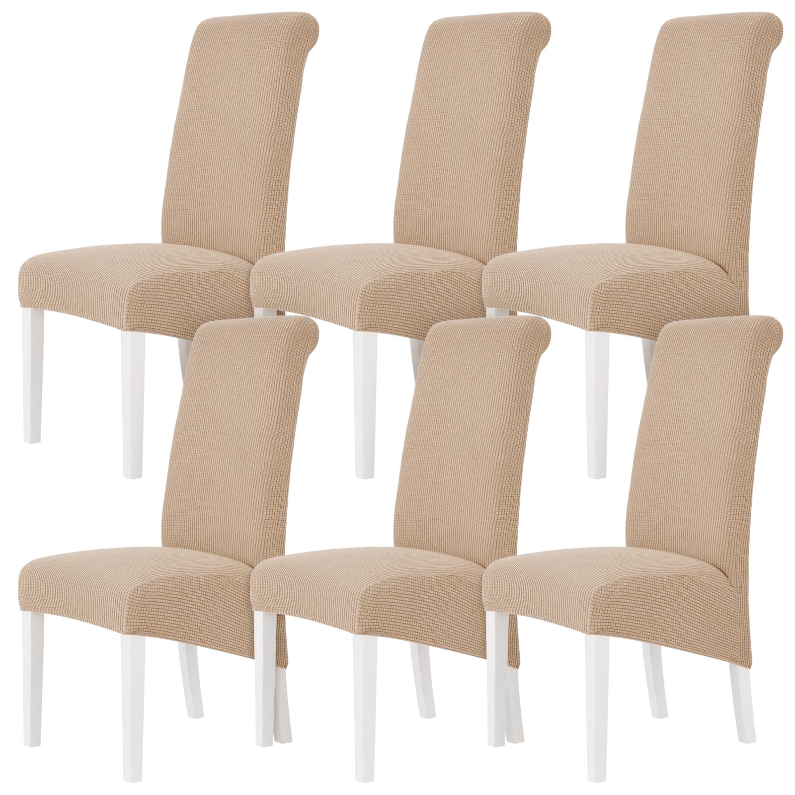 M.J COMFY-LIFE 6pack Stretch Dining Chair Covers, Universal Fit Removable Chair Slipcovers, High Elastic Washable Chair Protector for Dining Room, Kitchen, Hotel and Restaurant (Khaki)