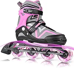 Patins em linha ajustáveis para meninos e meninas com rodas totalmente iluminadas, patins ao ar livre para crianças e mulheres