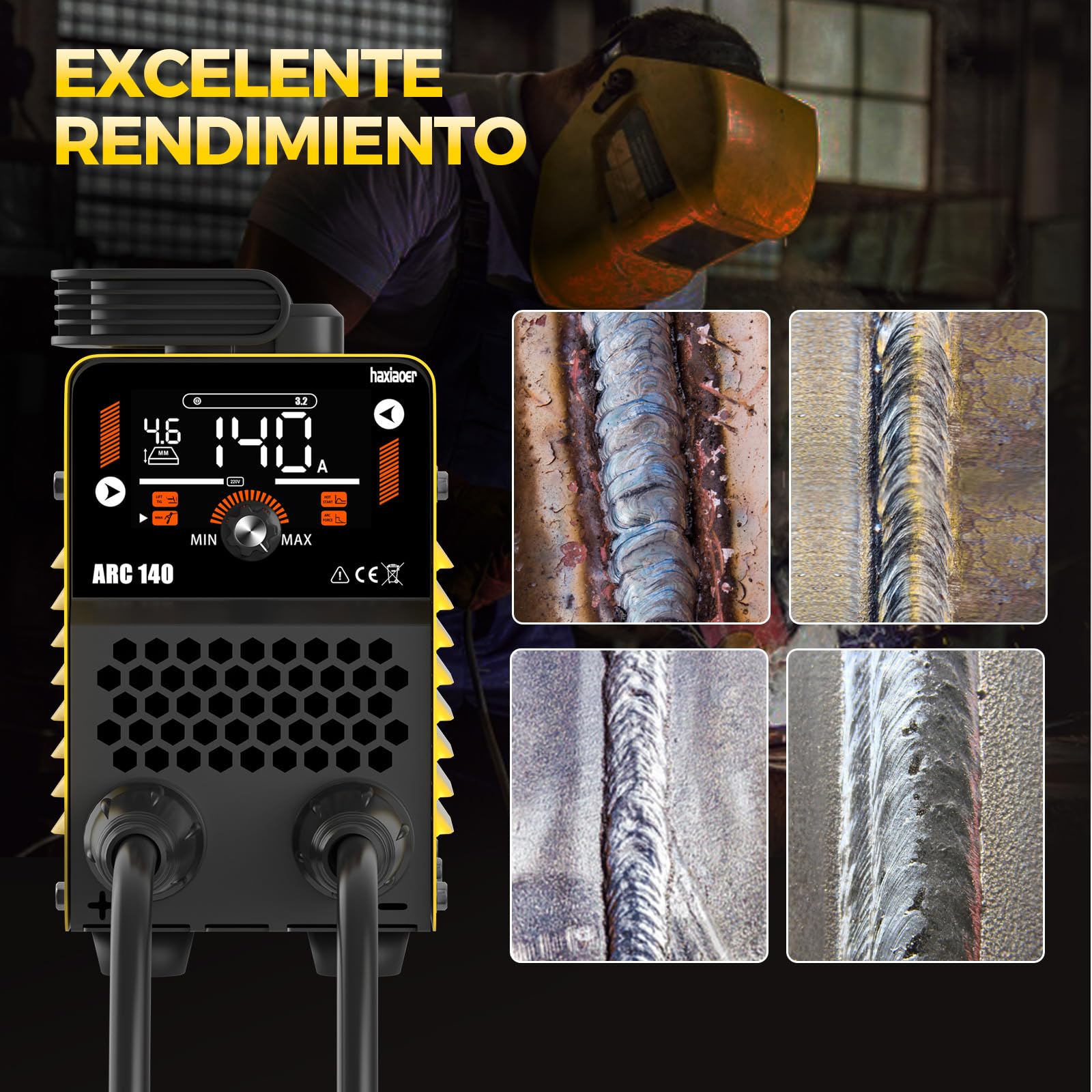haxiaoer 140A Soldador Inverter - 2 en 1 Mini Maquina de Soldar de MMA Lift TIG Con Pantalla LCD Digital Inteligente Soldador de Arco, IGBT, 10 Electrodos de Soldadura