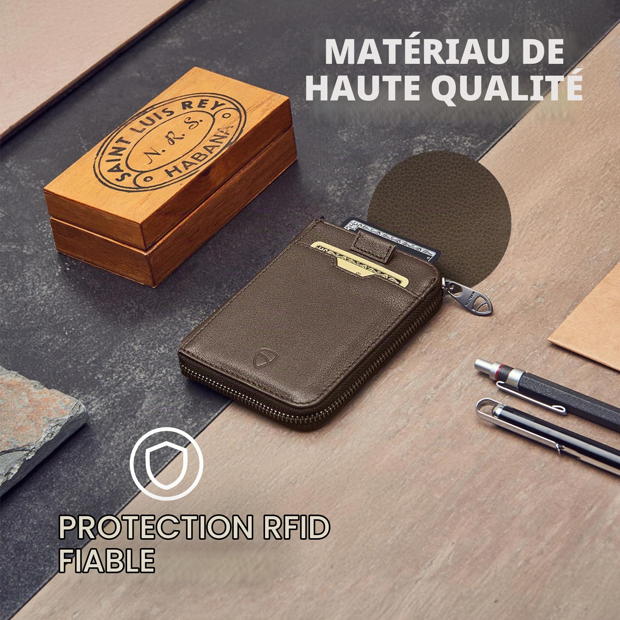 Vaultskin Notting Hill Portefeuille Slim en Cuir avec RFID, Marron