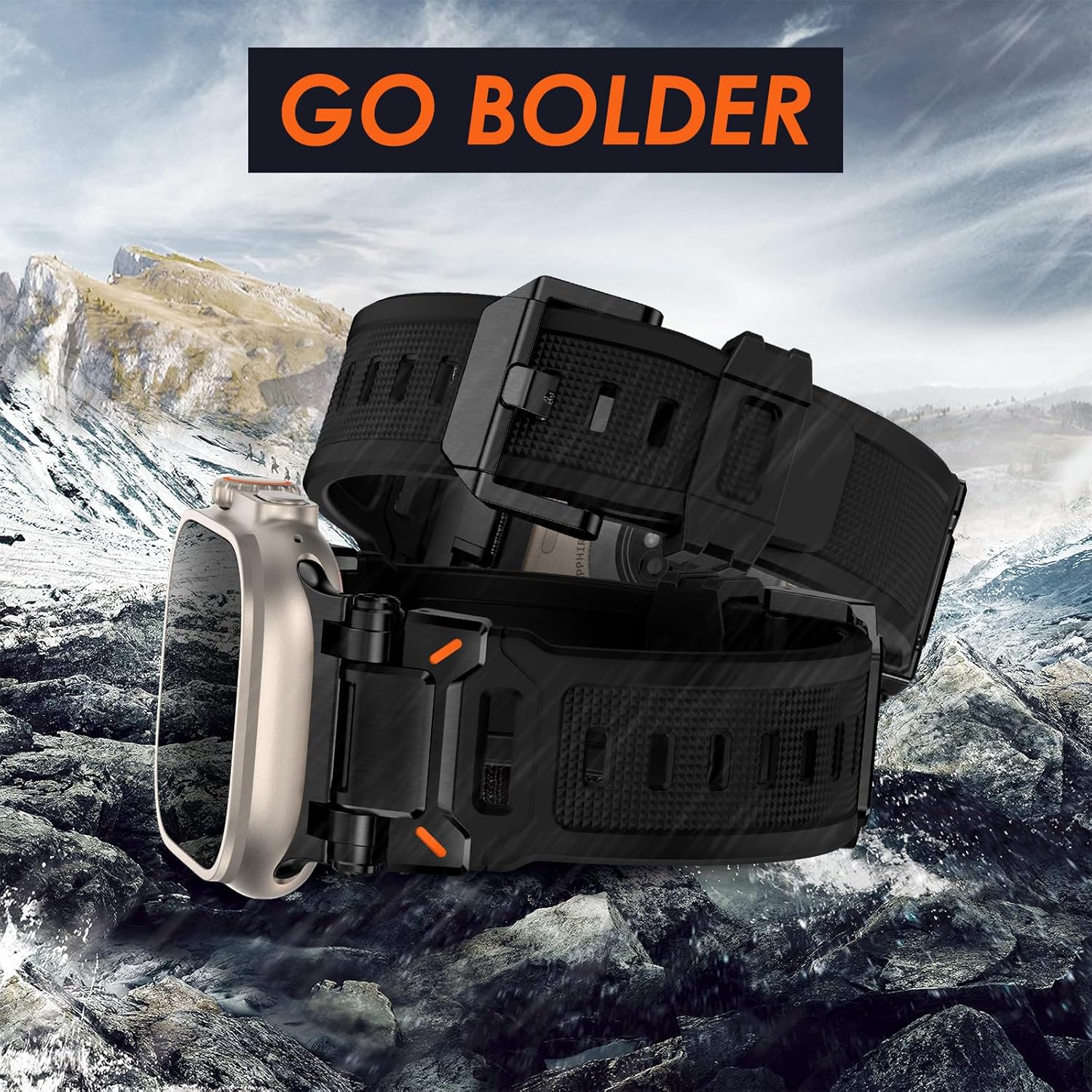 WINGLE Silicone Rubber Bands for Apple Watch Band Ultra 3/2/1 Band Ultra 49mm Series 11 10 46mm 45mm 44mm 42mm SE 3/2/1 9 8 7 6 5 4 3 2 1 Men, Military Rugged Metal Connector iWatch Sport Bands, Black - Image 8