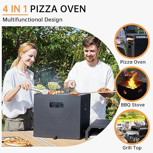 Miniatura 2 de PIZZELLO Horno de pizza 4 en 1 para exteriores, horno exterior de leña de 16 pulgadas, máquina de pizza desmontable de 2 capas con piedra para